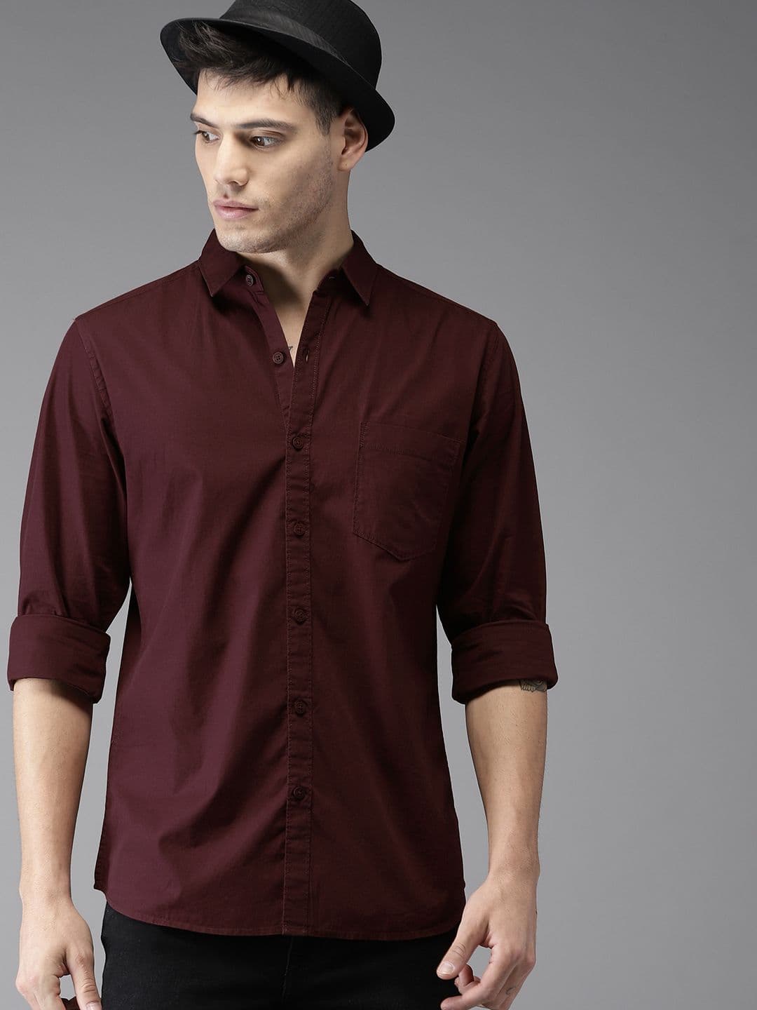 HERE&NOW Men Burgundy Casual Shirt - view 1