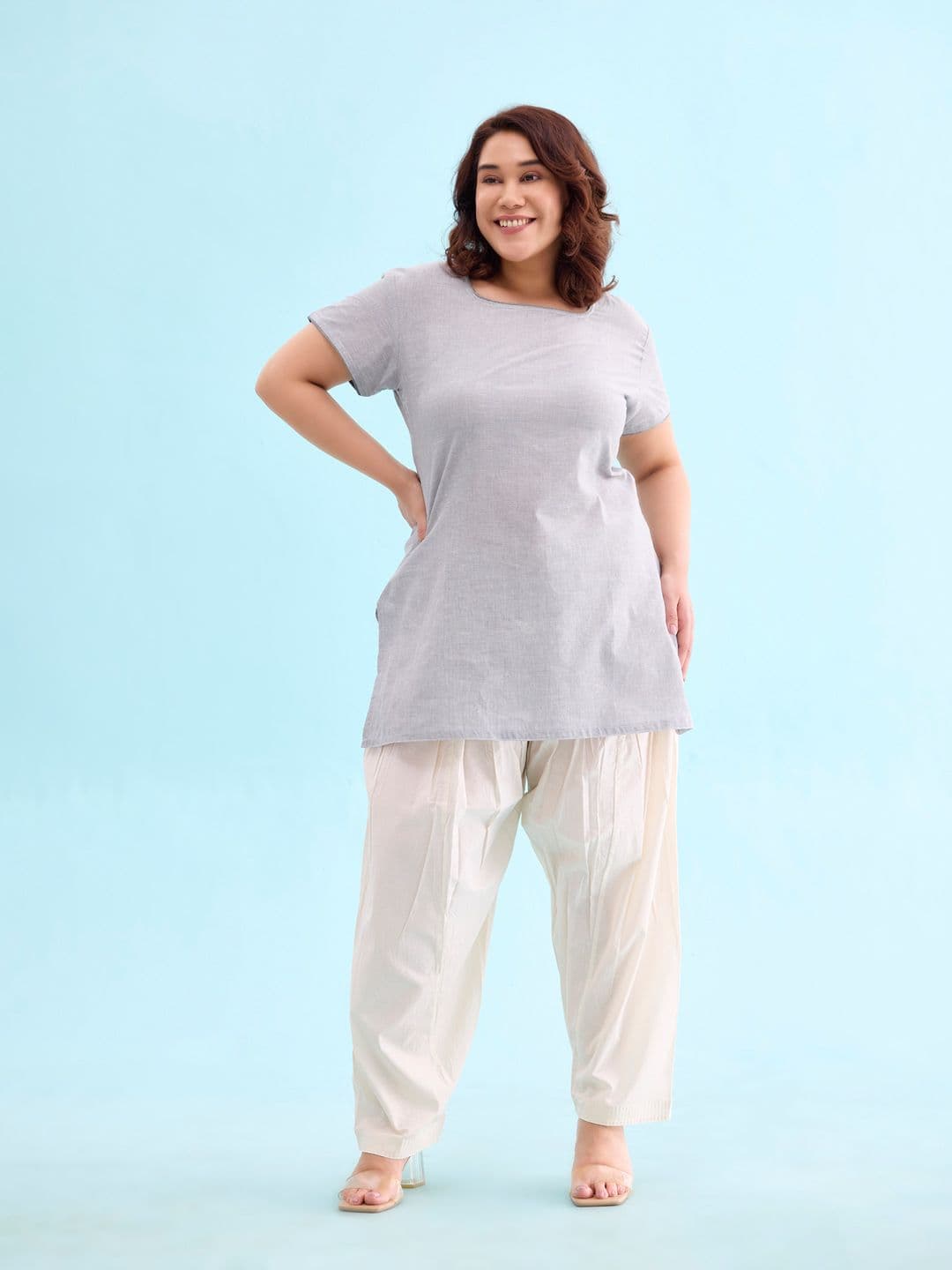 Go Colors Off-White Relaxed Fit Solid Salwar - view 1