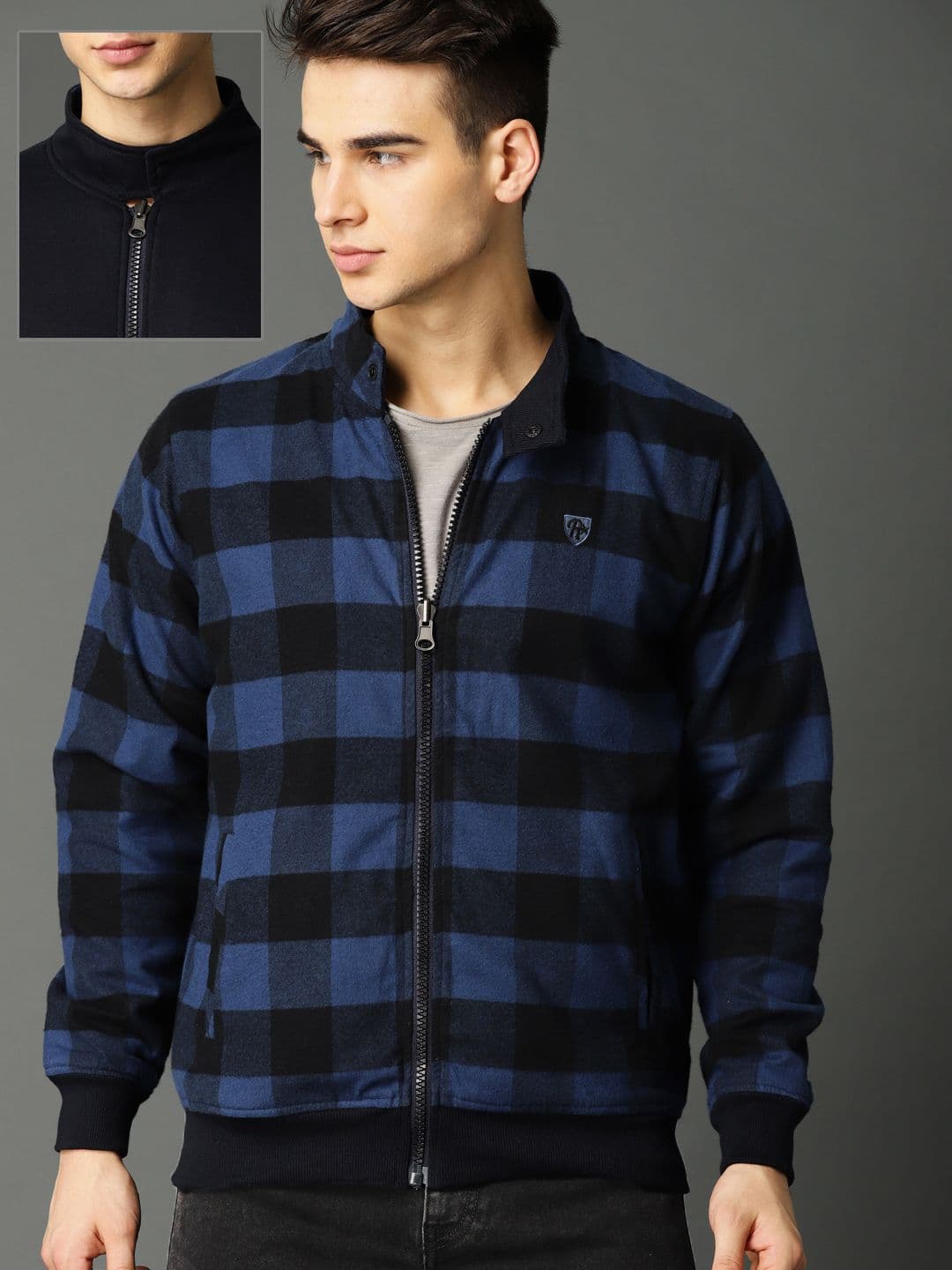 Roadster Men Blue & Black Reversible Bomber Jacket - view 1