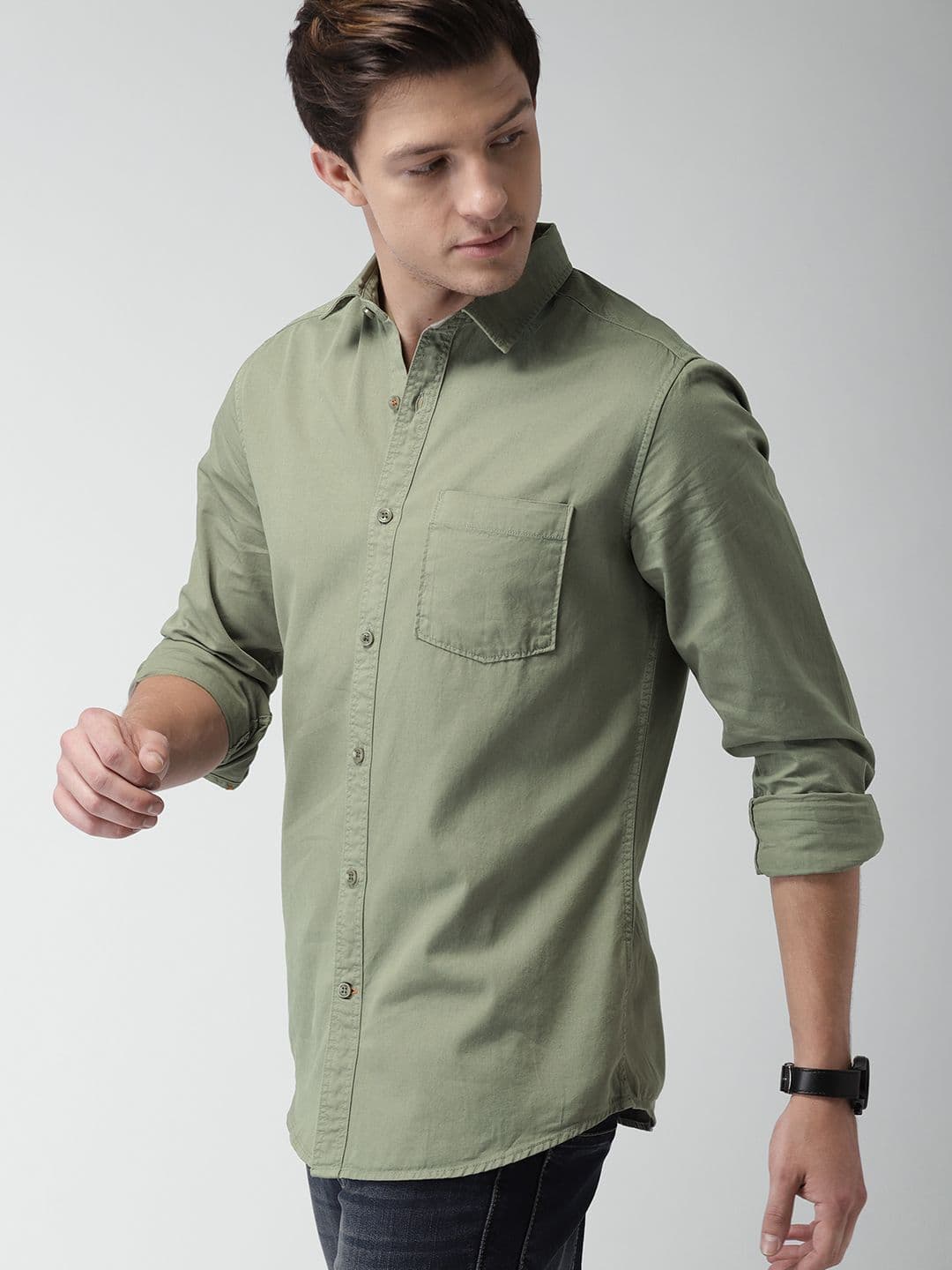 Mast & Harbour Men Olive Green Slim Fit Casual Shirt - view 1