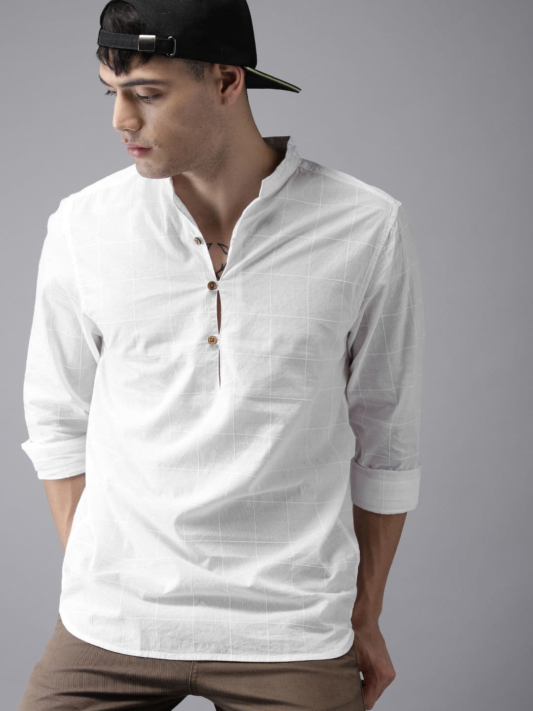 HERE&NOW Men White Checked Straight Shirts - view 1