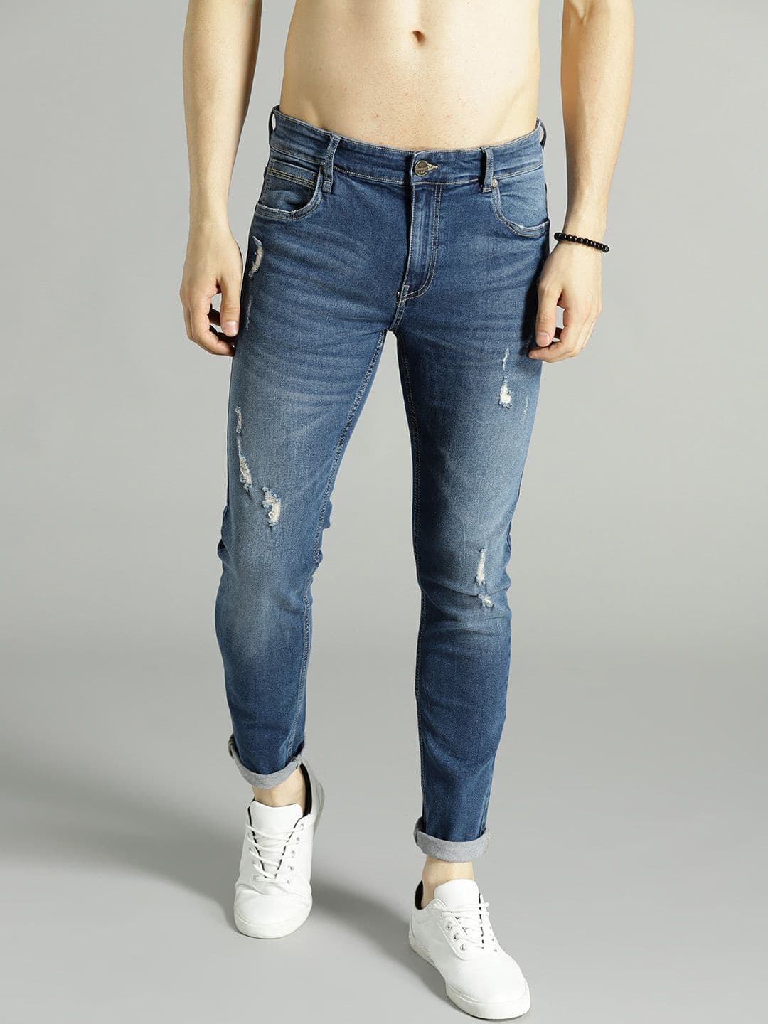 Roadster Men Blue Skinny Fit Mid-Rise Mildly Distressed Stretchable Jeans - view 1