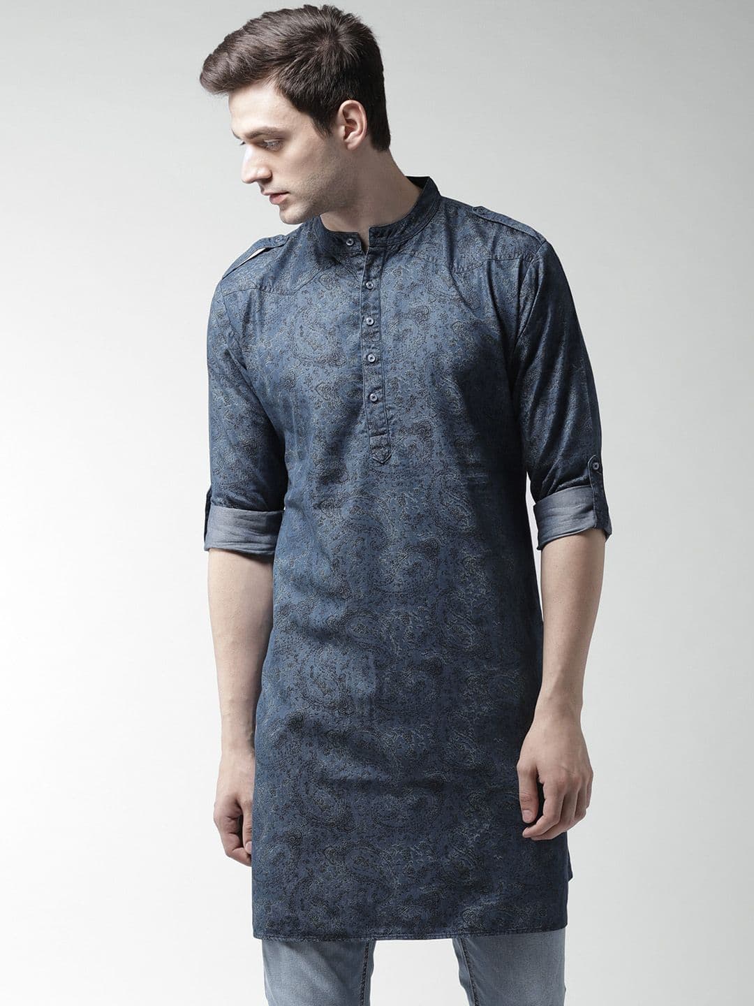 Style Quotient Men Blue Printed Denim Straight Kurta - view 1