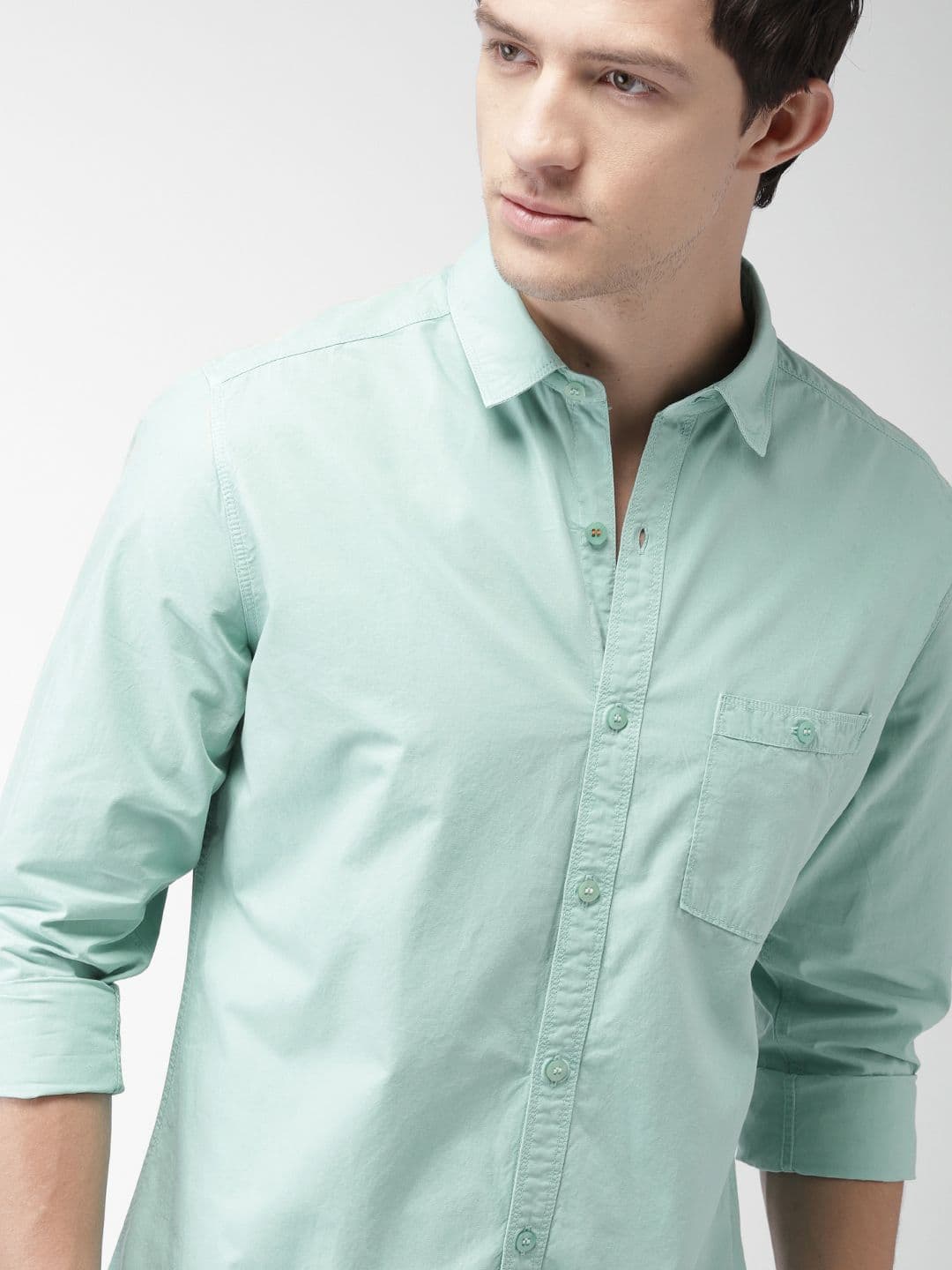 Mast & Harbour Men Green Slim Fit Solid Casual Shirt - view 1