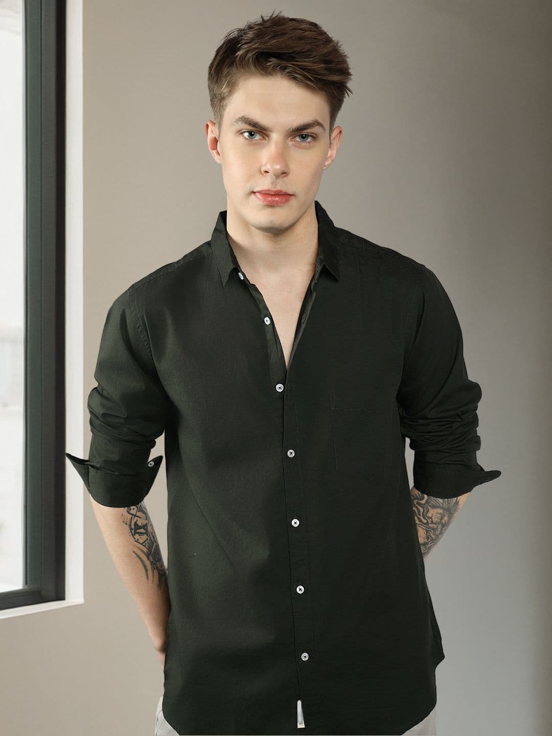 Dennis Lingo Men Olive Green Slim Fit Casual Shirt - view 1