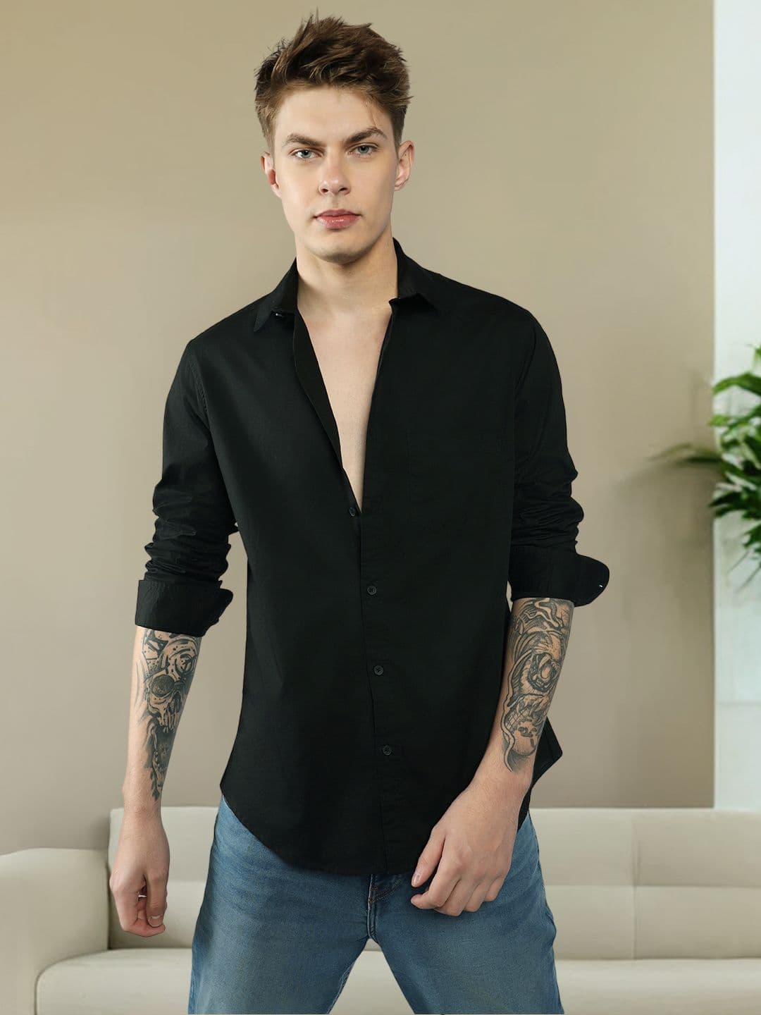 Dennis Lingo Men Black Slim Fit Casual Shirt - view 1