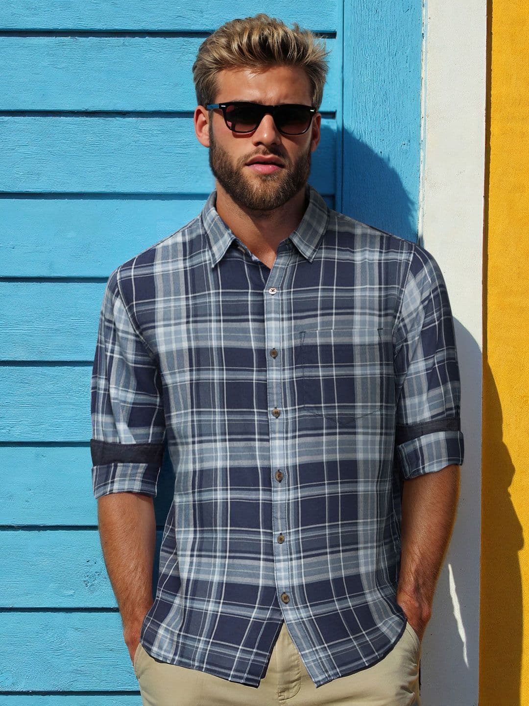 WROGN Men Blue & Grey Checked Casual Shirt - view 1