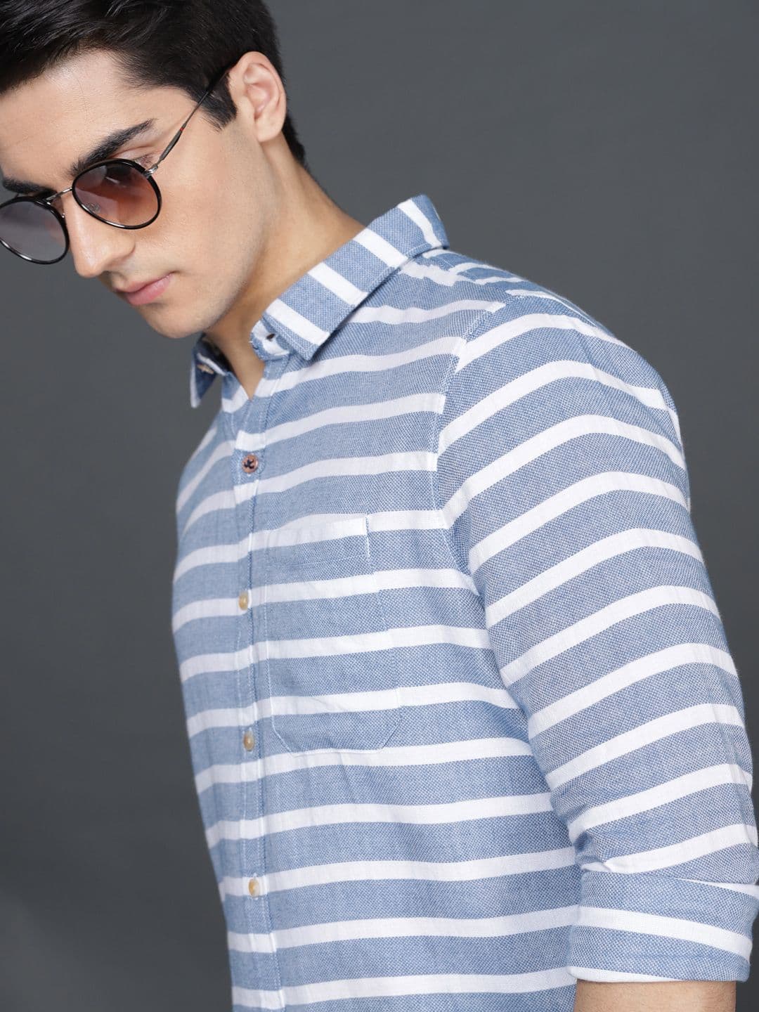 WROGN Men Blue & White Slim Fit Striped Casual Shirt - view 1