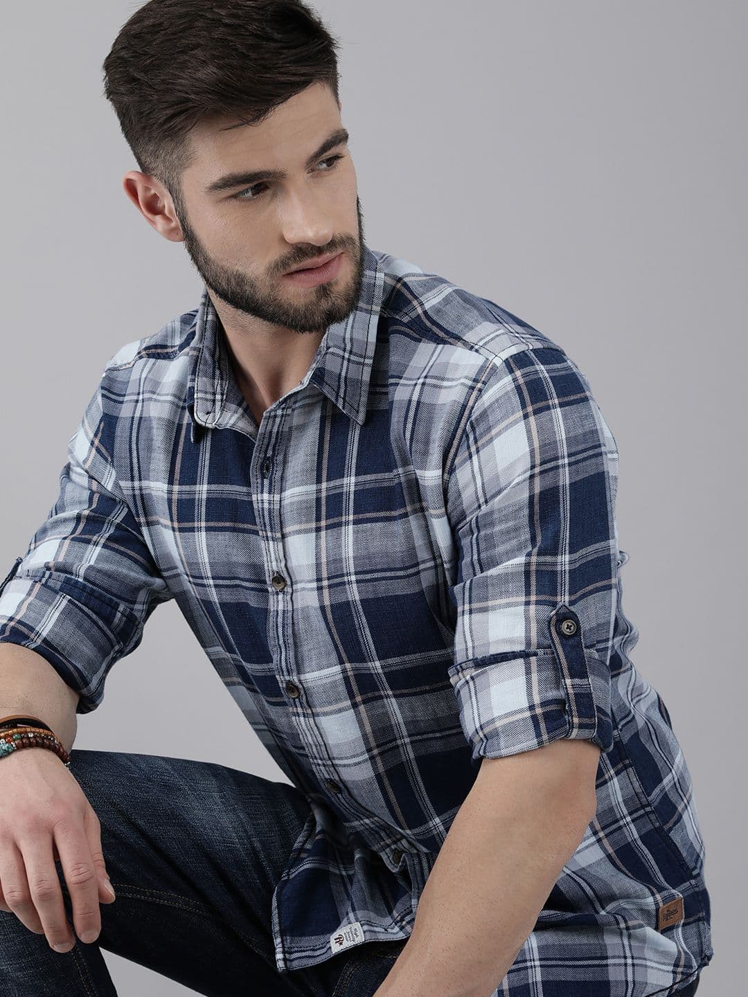Roadster Men Navy Blue Checked Cotton Casual Shirt - view 1