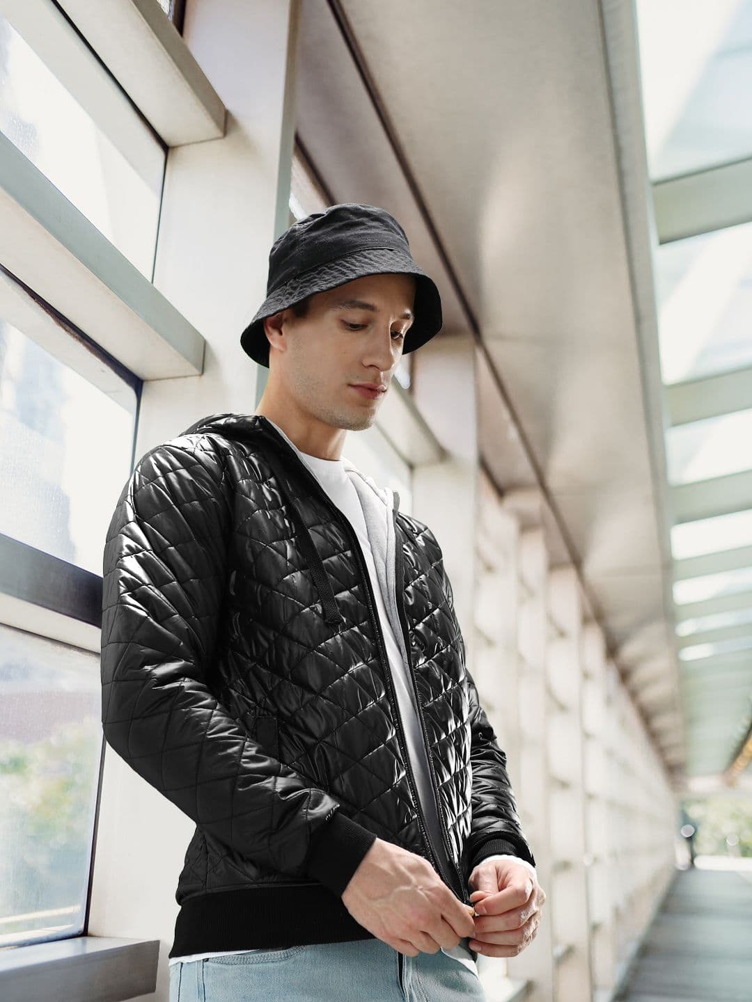 CAHOOT Men Black Self Design Quilted Jacket - view 1