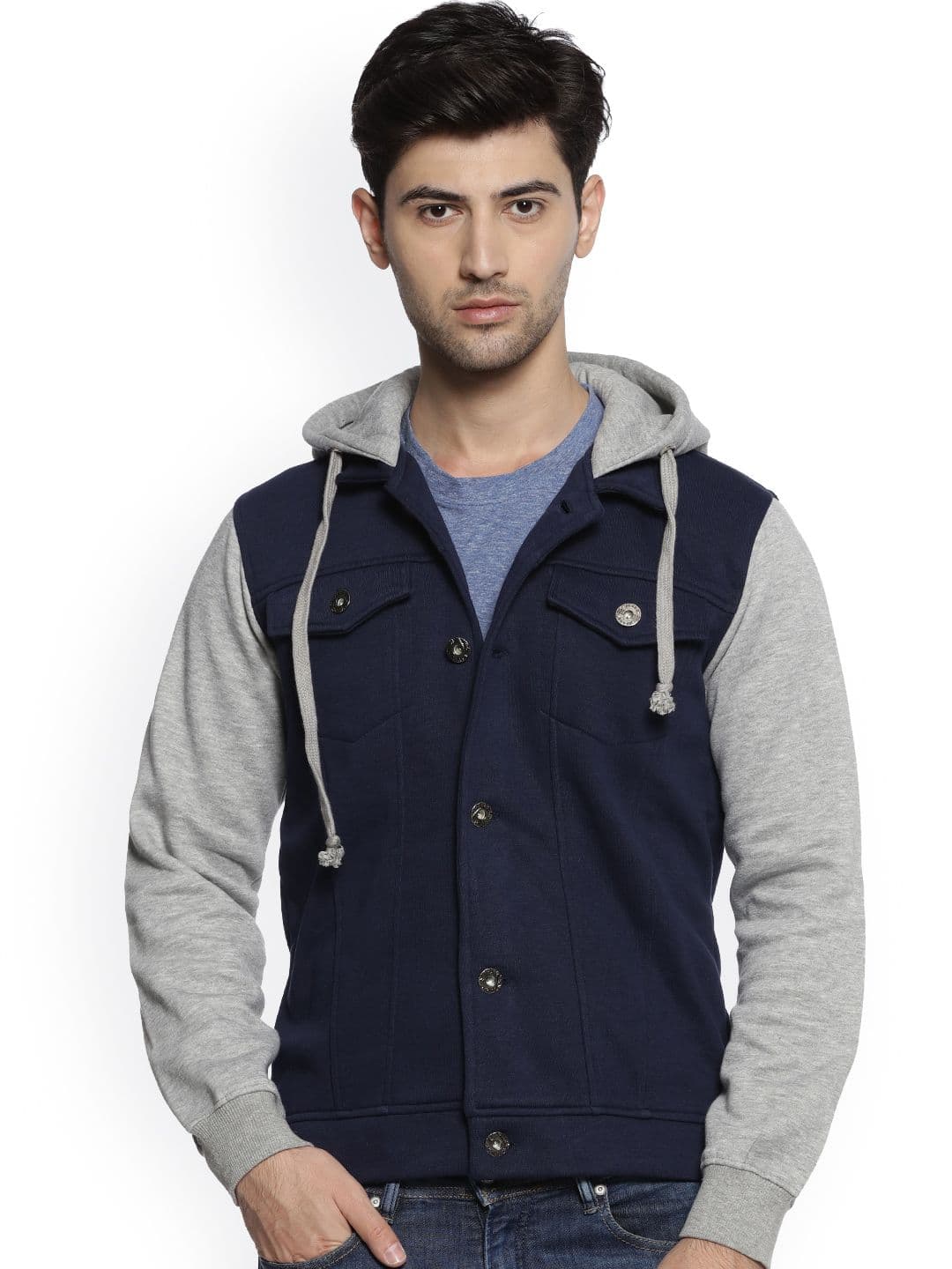 CAHOOT Men Blue & Grey Colourblocked Hooded omber - view 1