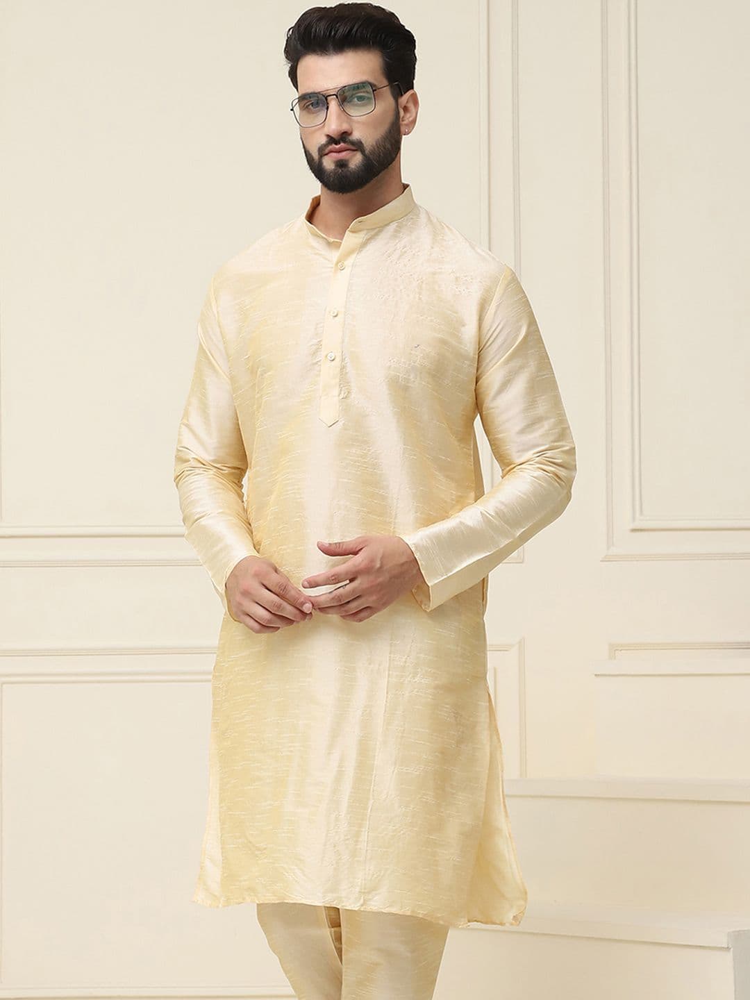 SOJANYA Men Gold-Toned Solid Straight Kurta - view 1