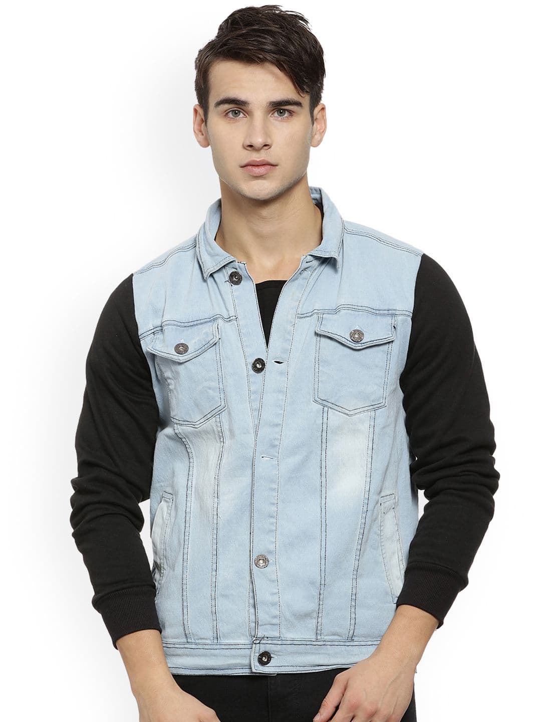 CAHOOT Men Blue & Black Colourblocked Denim Jacket - view 1