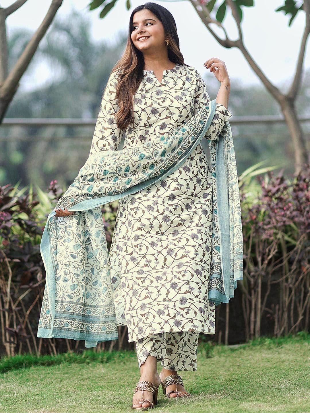 Libas Floral Vine Pure Cotton Kurta Set - view 1
