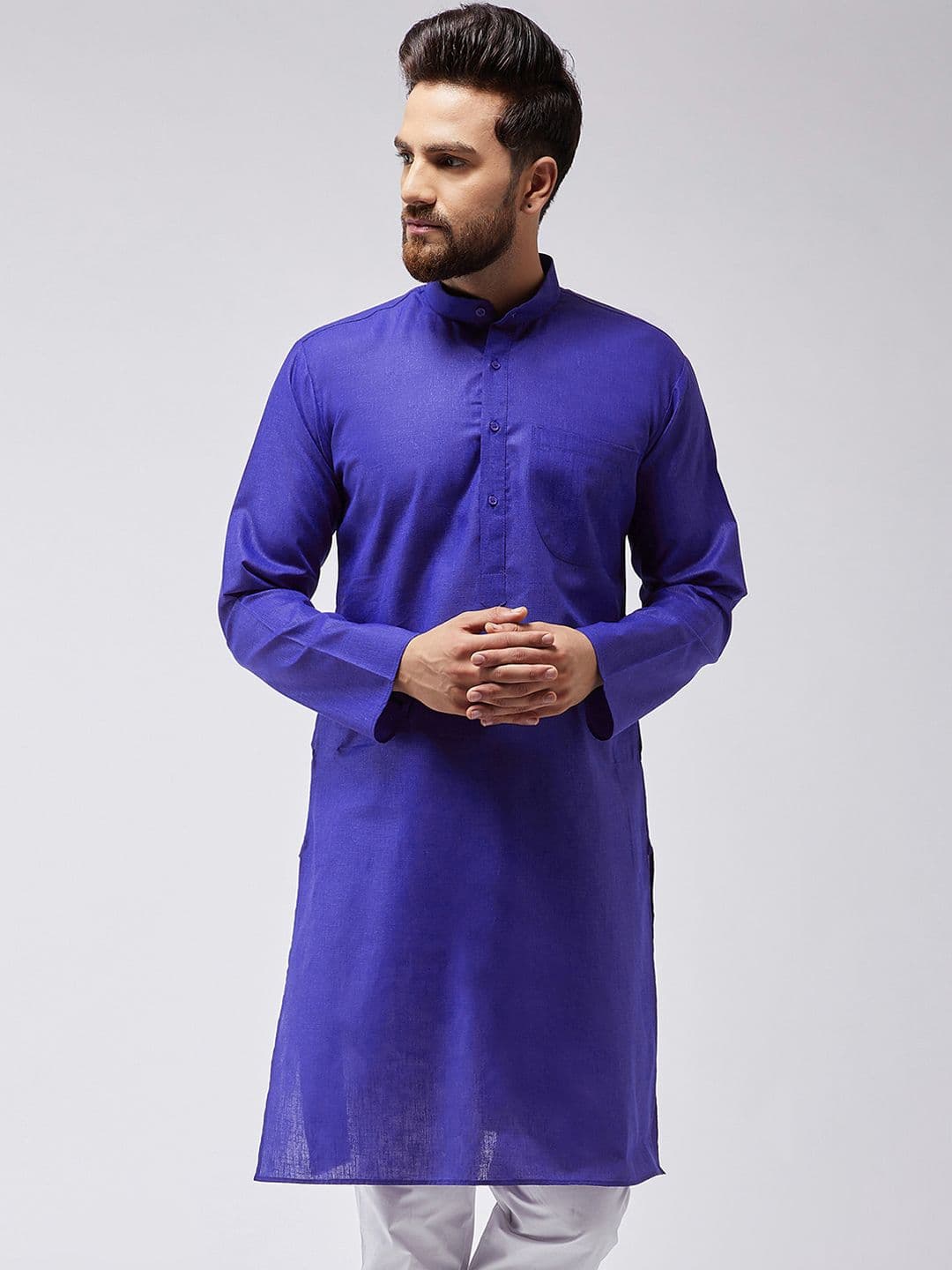 SOJANYA Men Blue Solid Straight Kurta - view 1