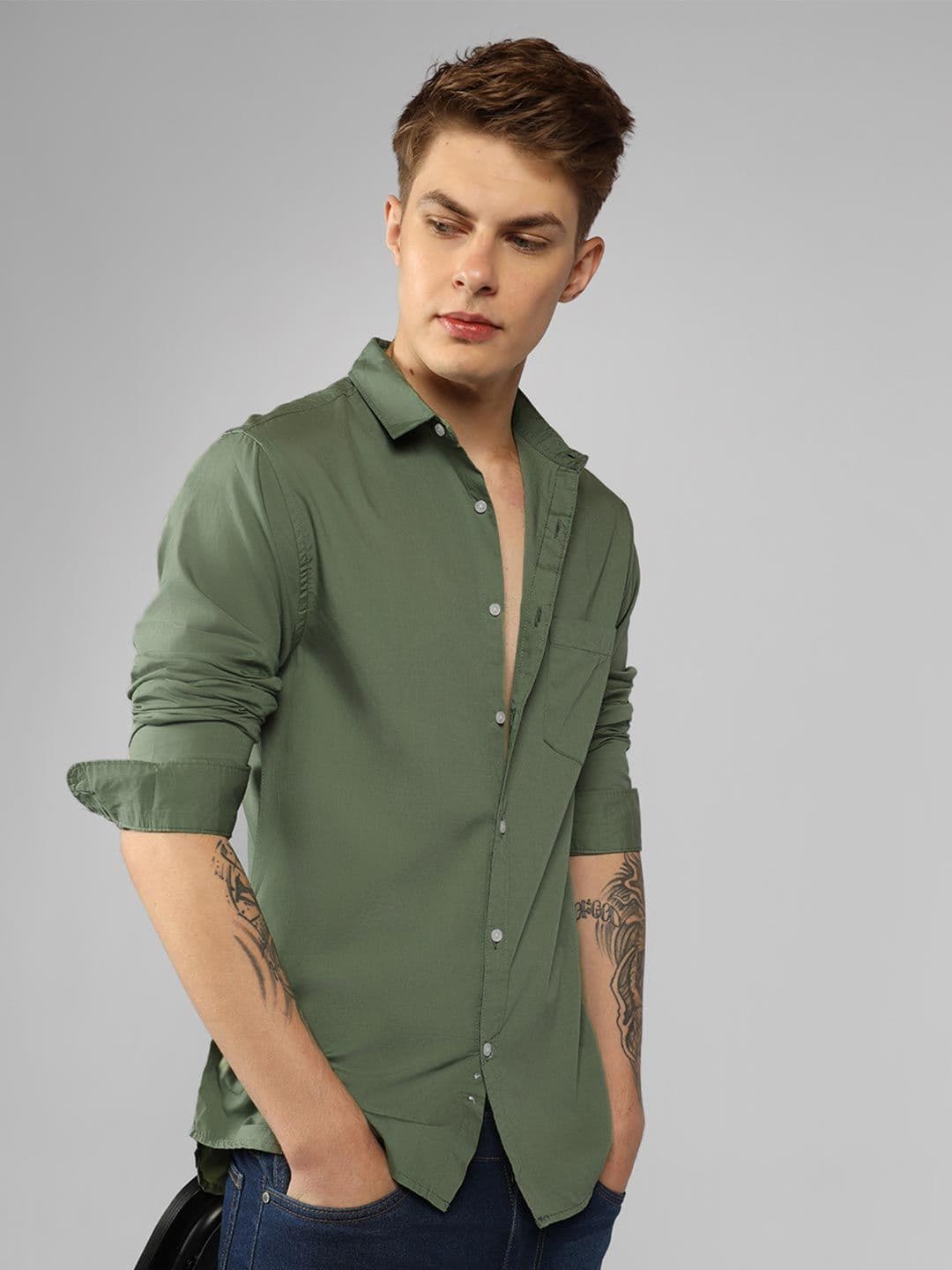 Dennis Lingo Men Olive Green Slim Fit Casual Shirt - view 1