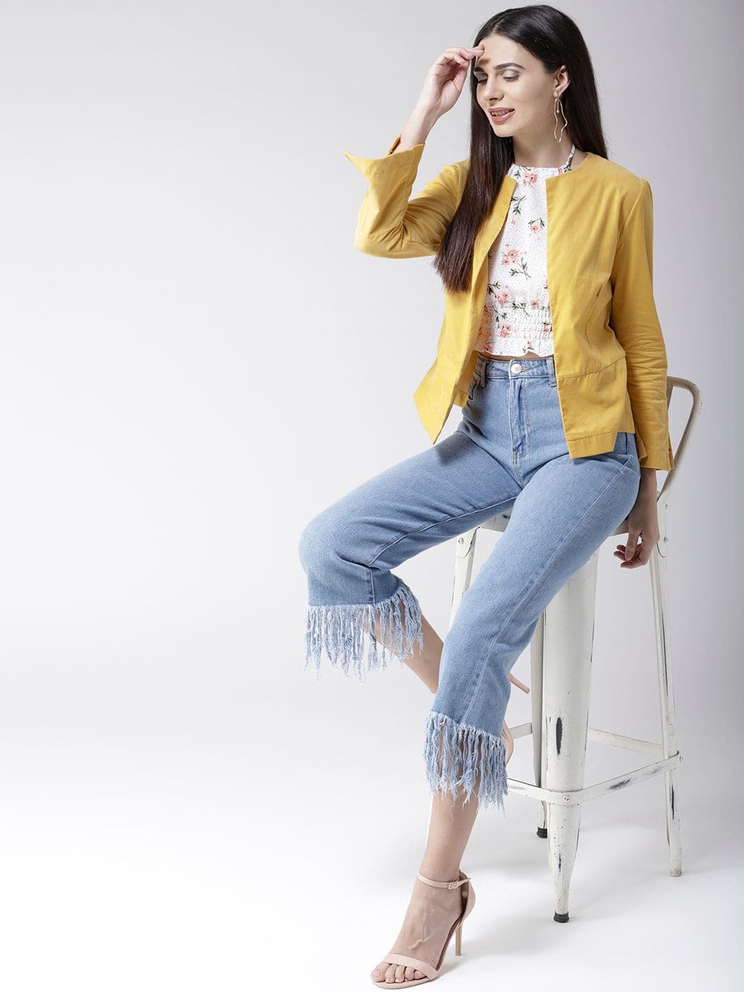 Sera Women Mustard Yellow Solid Corduroy Tailored Fit Front Open Blazer - view 1