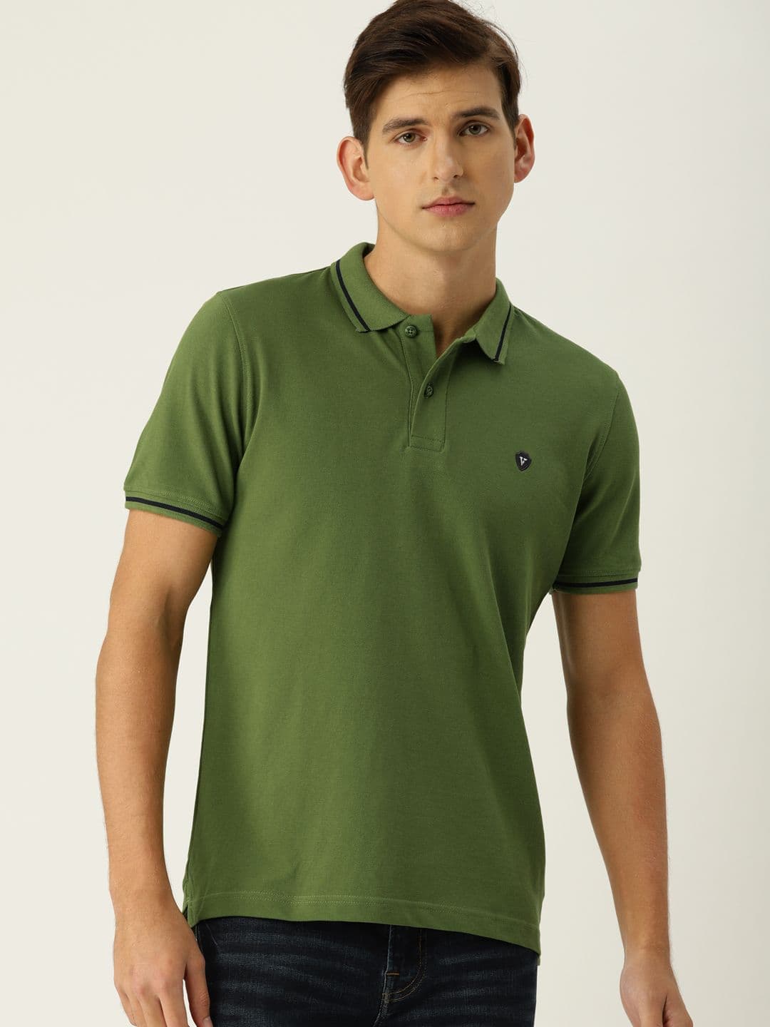 Van Heusen Sport Men Green Solid Polo Collar Pure Cotton T-shirt - view 1