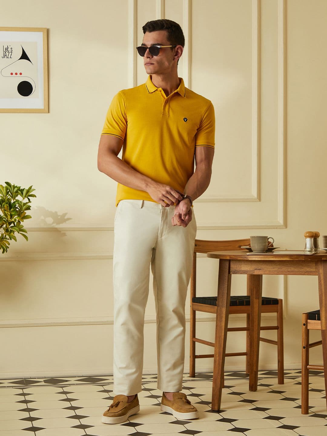 Van Heusen Sport Men Yellow Solid Polo Collar Pure Cotton T-shirt - view 1