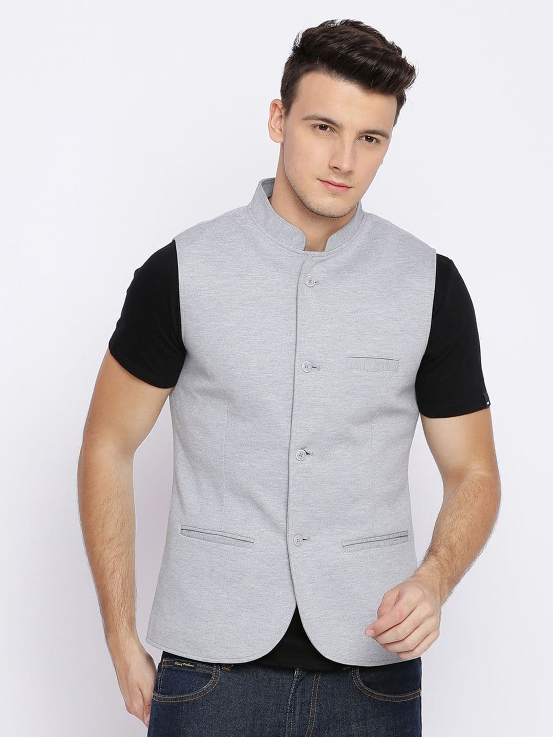 Basics Men Grey Solid Open Front Jacket - view 1