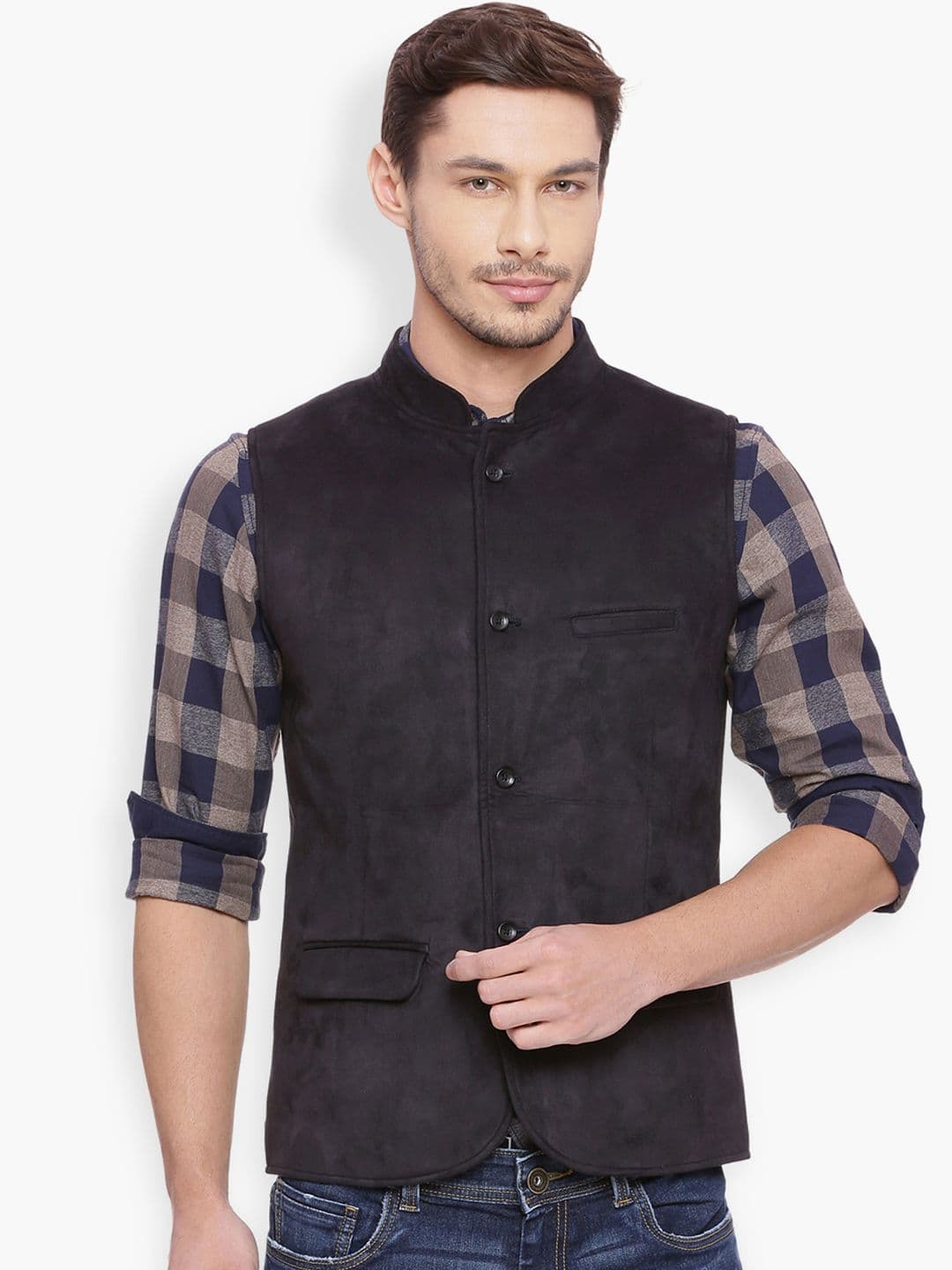 Basics Men Black Solid Slim Fit Nehru Jacket - view 1