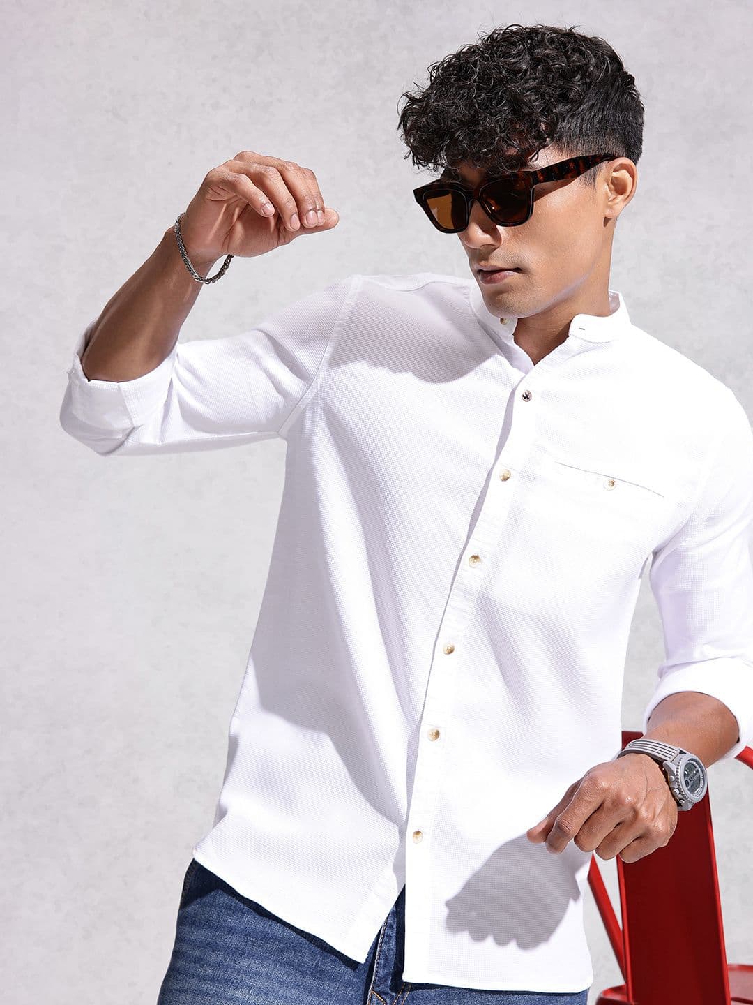 WROGN Textured Band Collar Casual Shirt - view 1