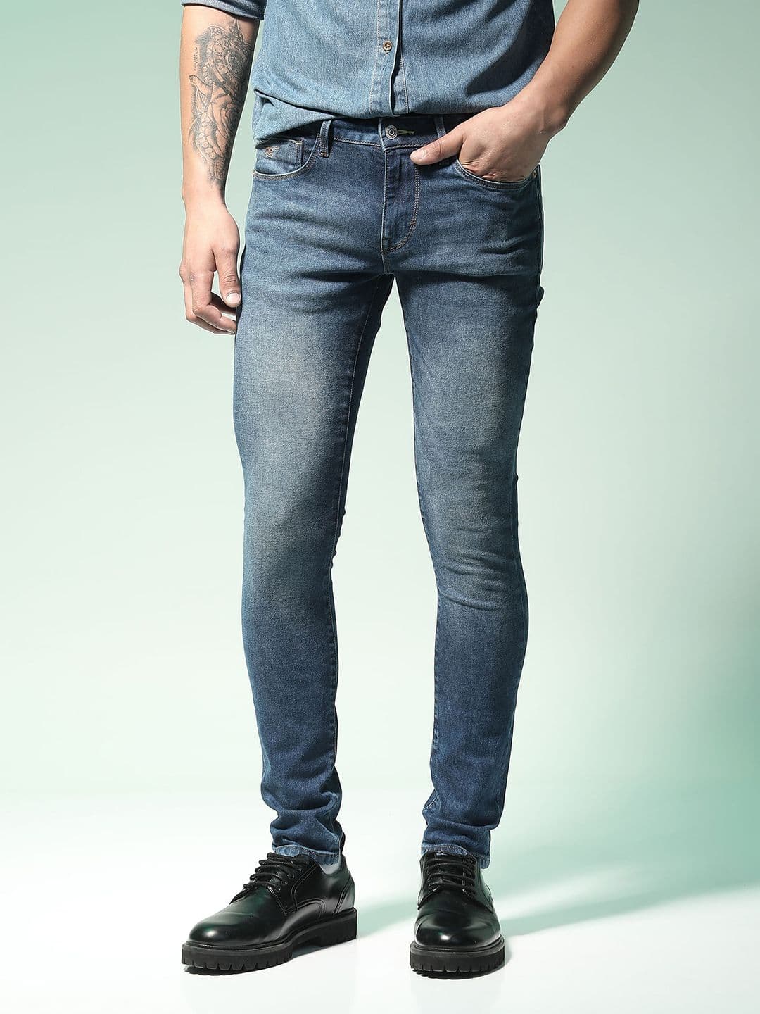 Flying Machine Men Blue Jackson Super Skinny Fit Mid-Rise Clean Look Stretchable Jeans - view 1