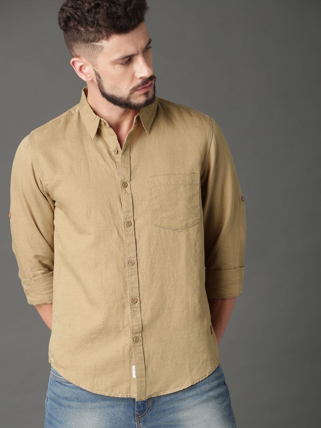 Roadster Men Khaki Regular Fit Cotton Linen Casual Shirt - view 1