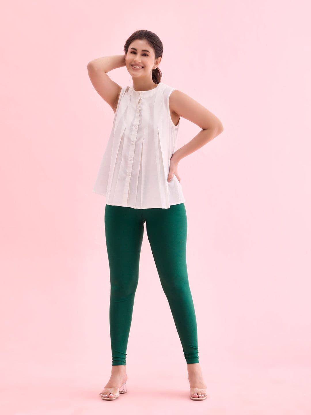 Go Colors Women Green Solid Ankle-Length Leggings - view 1