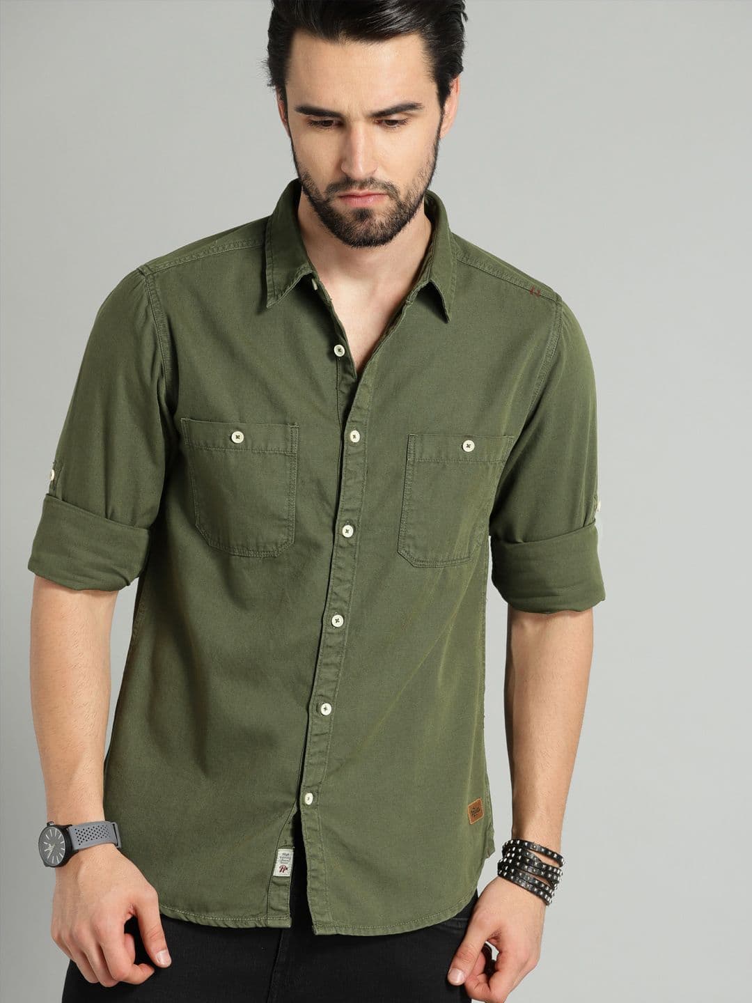 Roadster Men Olive Green Regular Fit Solid Casual Shirt - view 1