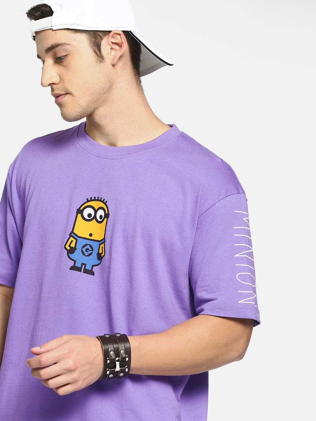 Minions by Kook N Keech Men Purple Boxy Fit Printed Round Neck Cotton Oversized T-shirt - view 1