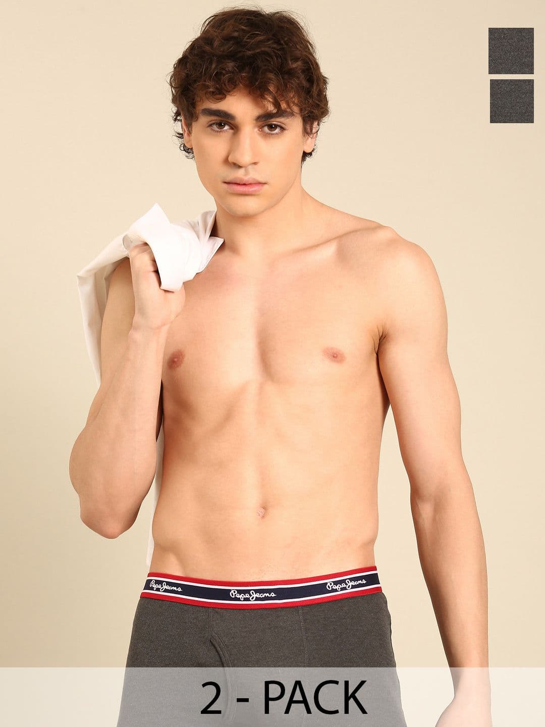 Pepe Jeans Men Charcoal Grey Pack of 2 Solid Classic CLT02 Midrise Trunks 8904311301523