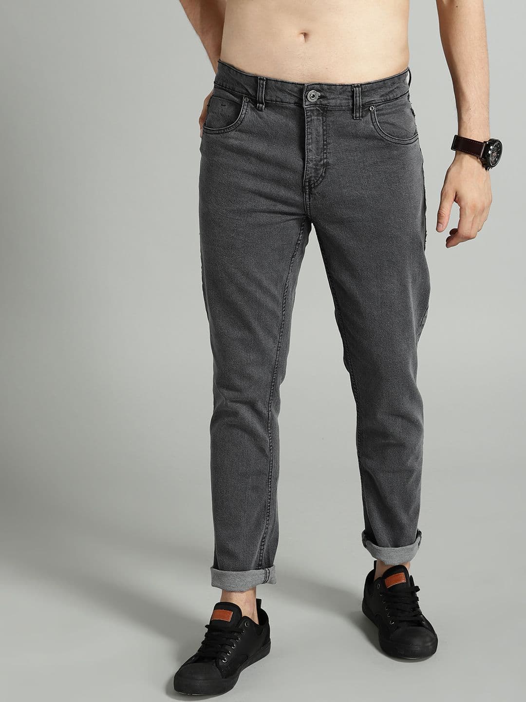Roadster Men Charcoal Grey Slim Tapered Fit Mid-Rise Clean Look Stretchable Jeans - view 1