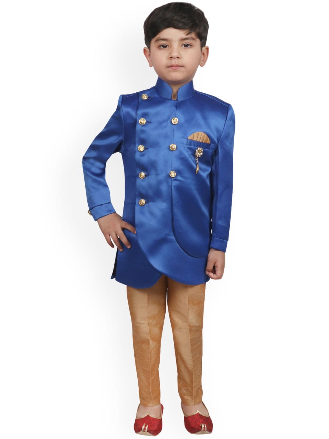SG YUVRAJ Boys Blue & Brown Sherwani Set