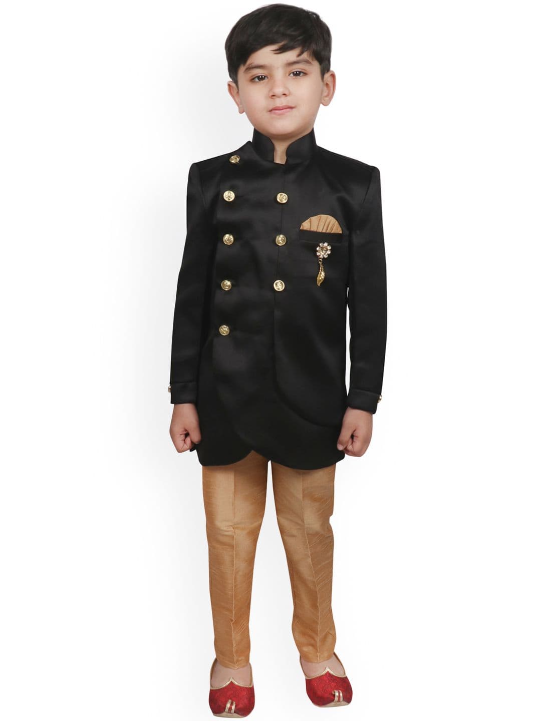 SG YUVRAJ Boys Black & Brown Sherwani Set