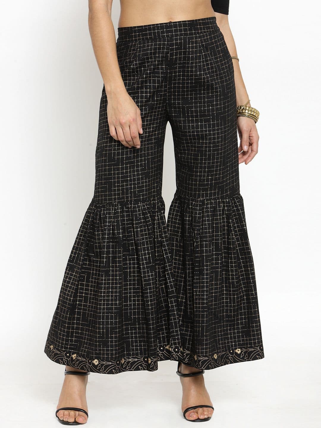 Indibelle Women Black Flared Printed Sharara - view 1