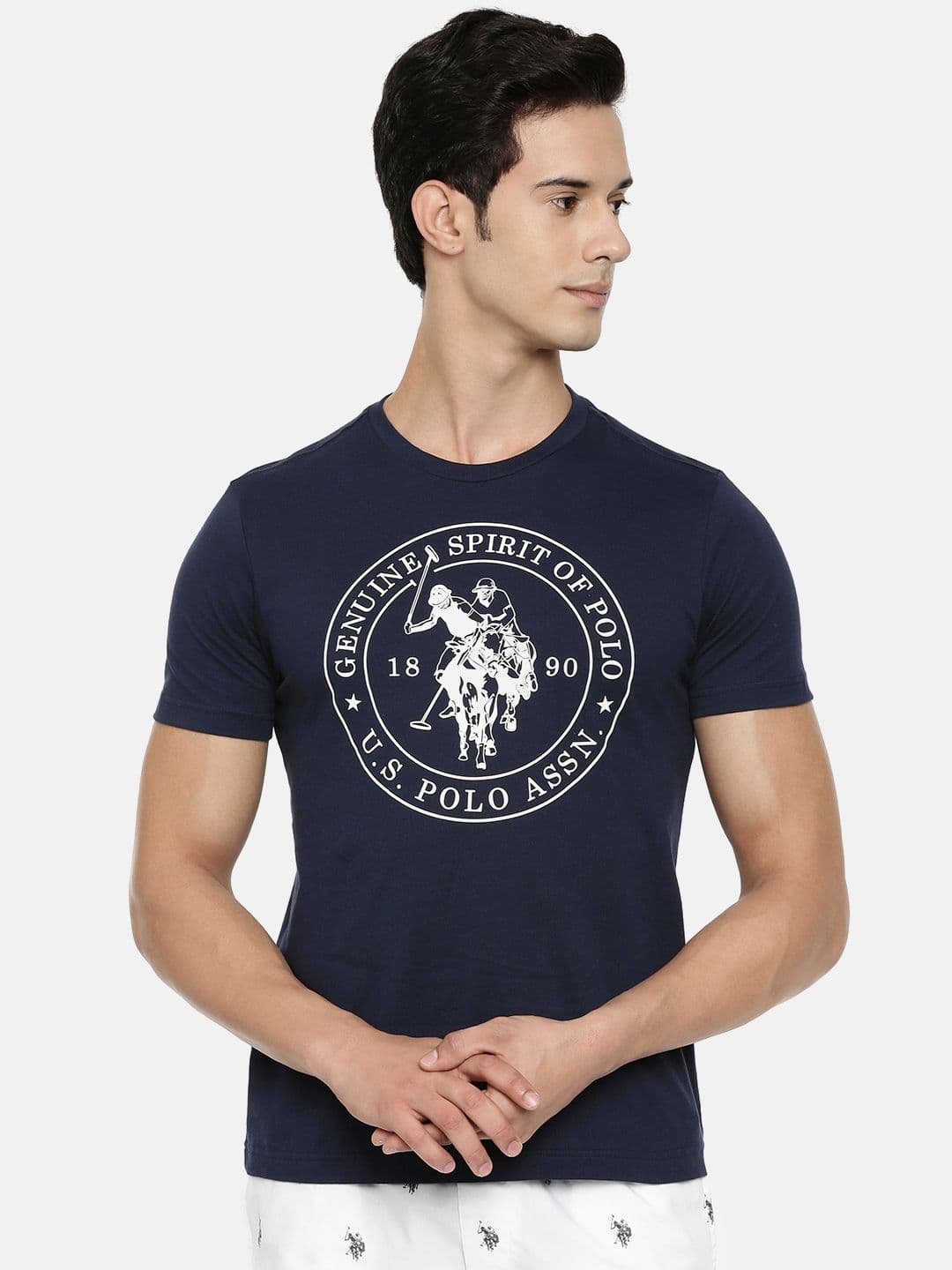 U.S. Polo Assn. Men Navy Blue & White Printed Round Neck Athleisure T-shirt - view 1