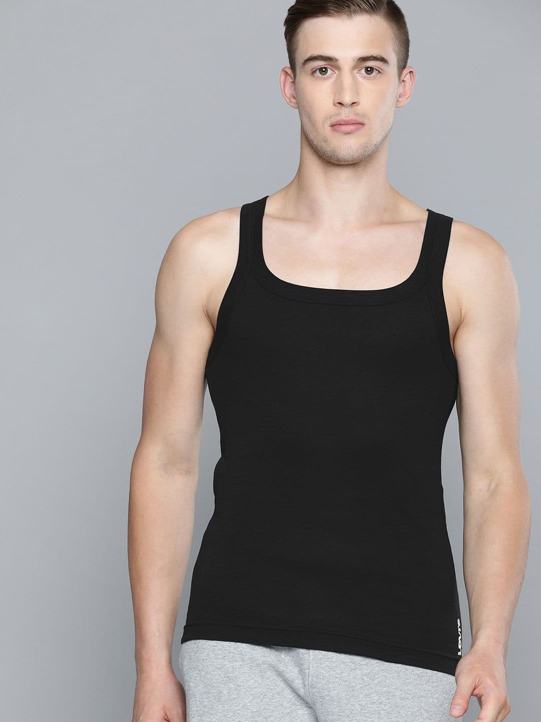 Levis Men Solid Square Neck Sleeveless Pure Cotton Rib Easy Tuck Sports Vest - view 1