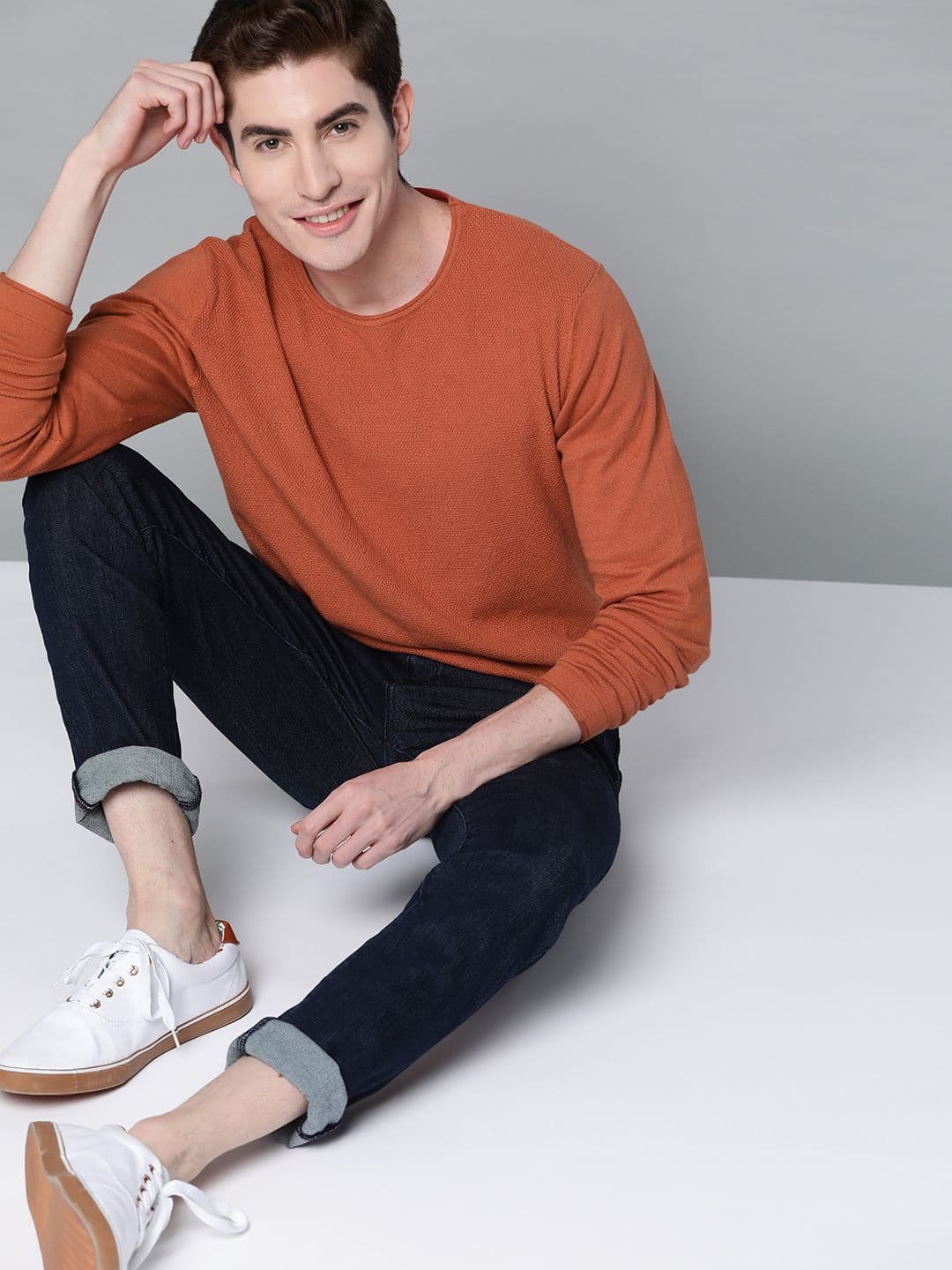 Mast & Harbour Men Rust Orange Solid Pullover - view 1