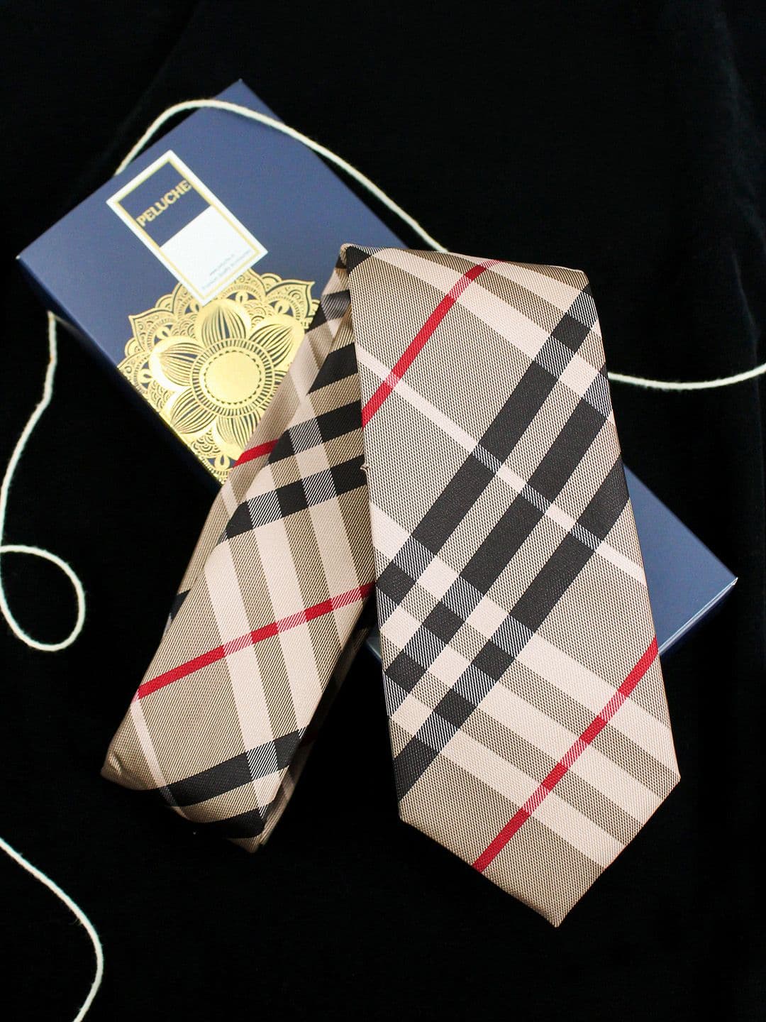 PELUCHE Beige Checked Broad Tie - view 1