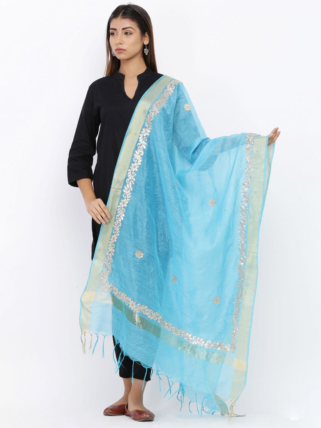 SOUNDARYA Blue Gotta Patti Hand-Work Embroidered Dupatta - view 1