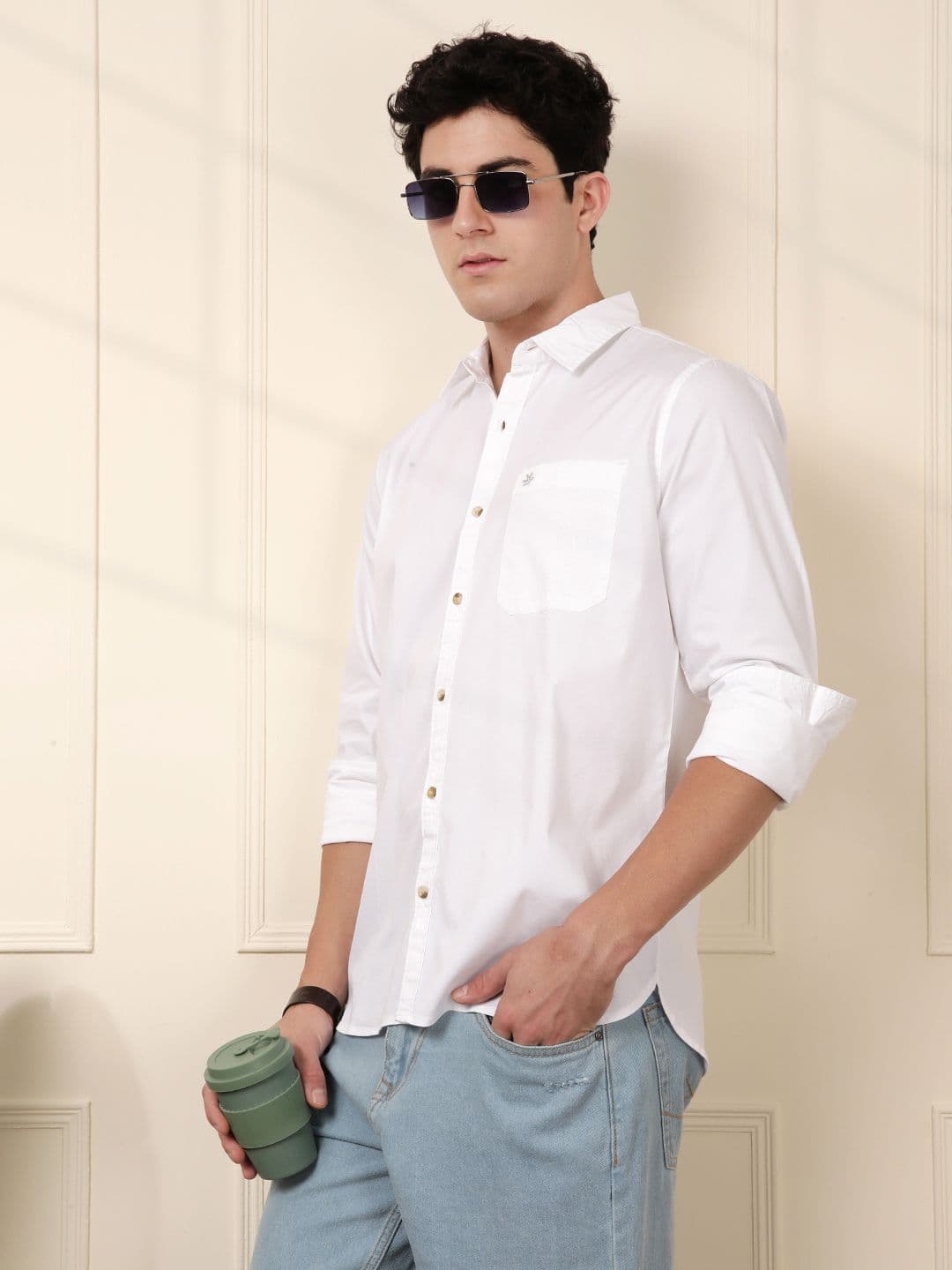 WROGN Men White Slim Fit Solid Casual Shirt - view 1