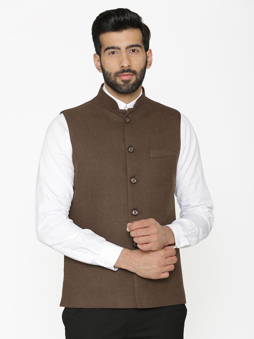 Wintage Men Brown Solid Nehru Jacket - view 1