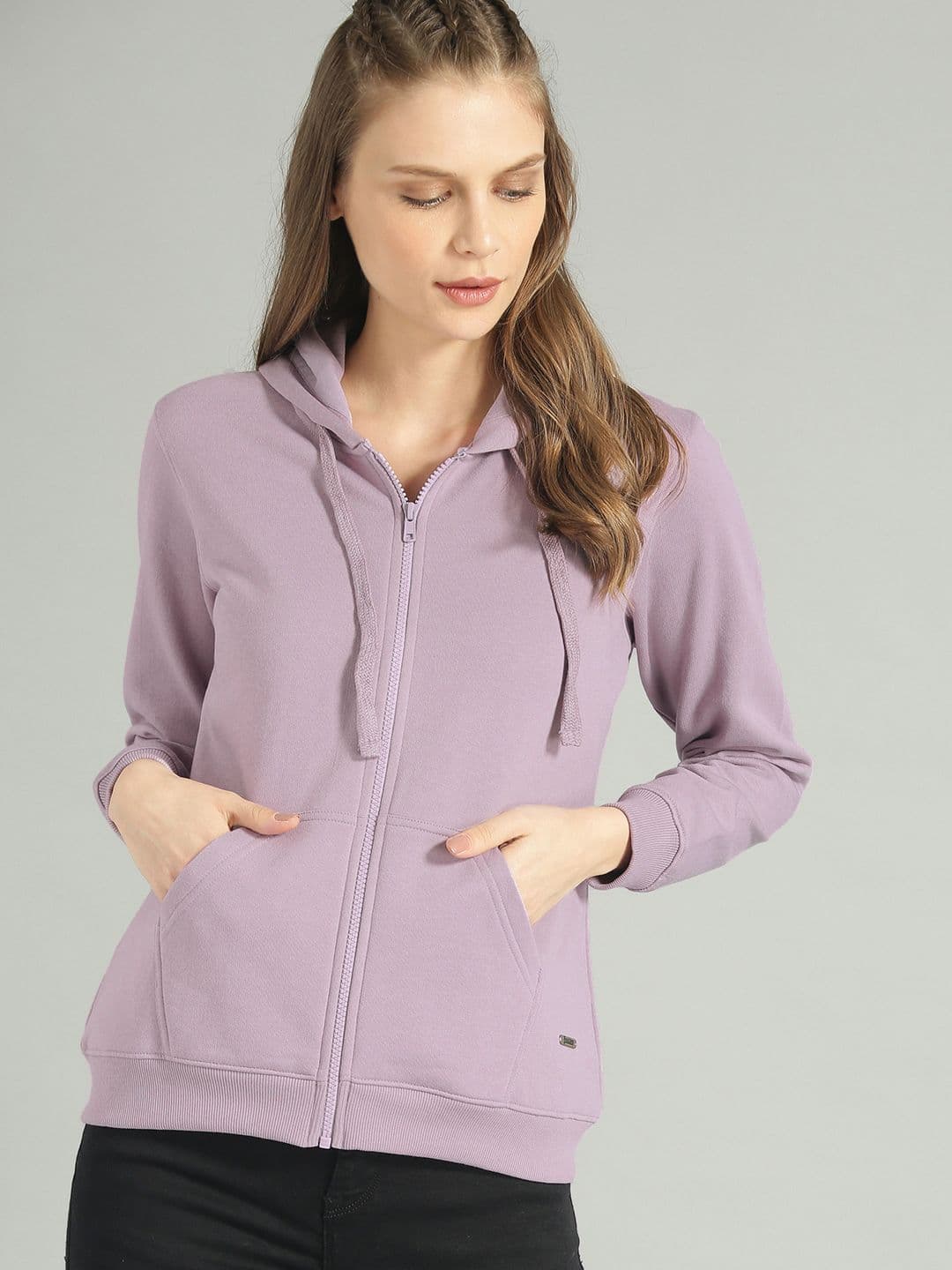 The Roadster Lifestyle Co Women Lavender Solid Hooded Sweatshirt - view 1