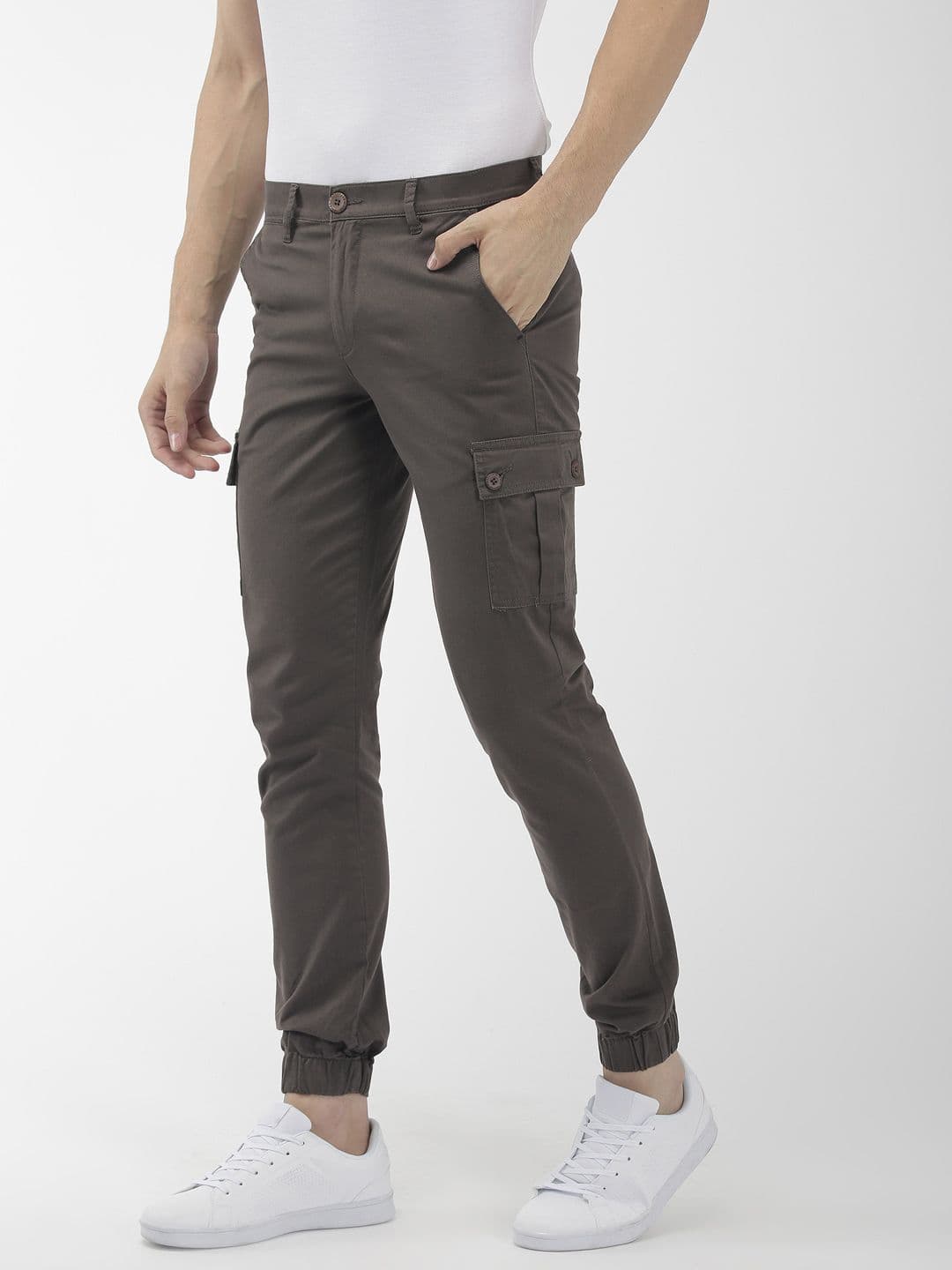 The Indian Garage Co Men Grey Slim Fit Solid Cargo Style Joggers - view 1