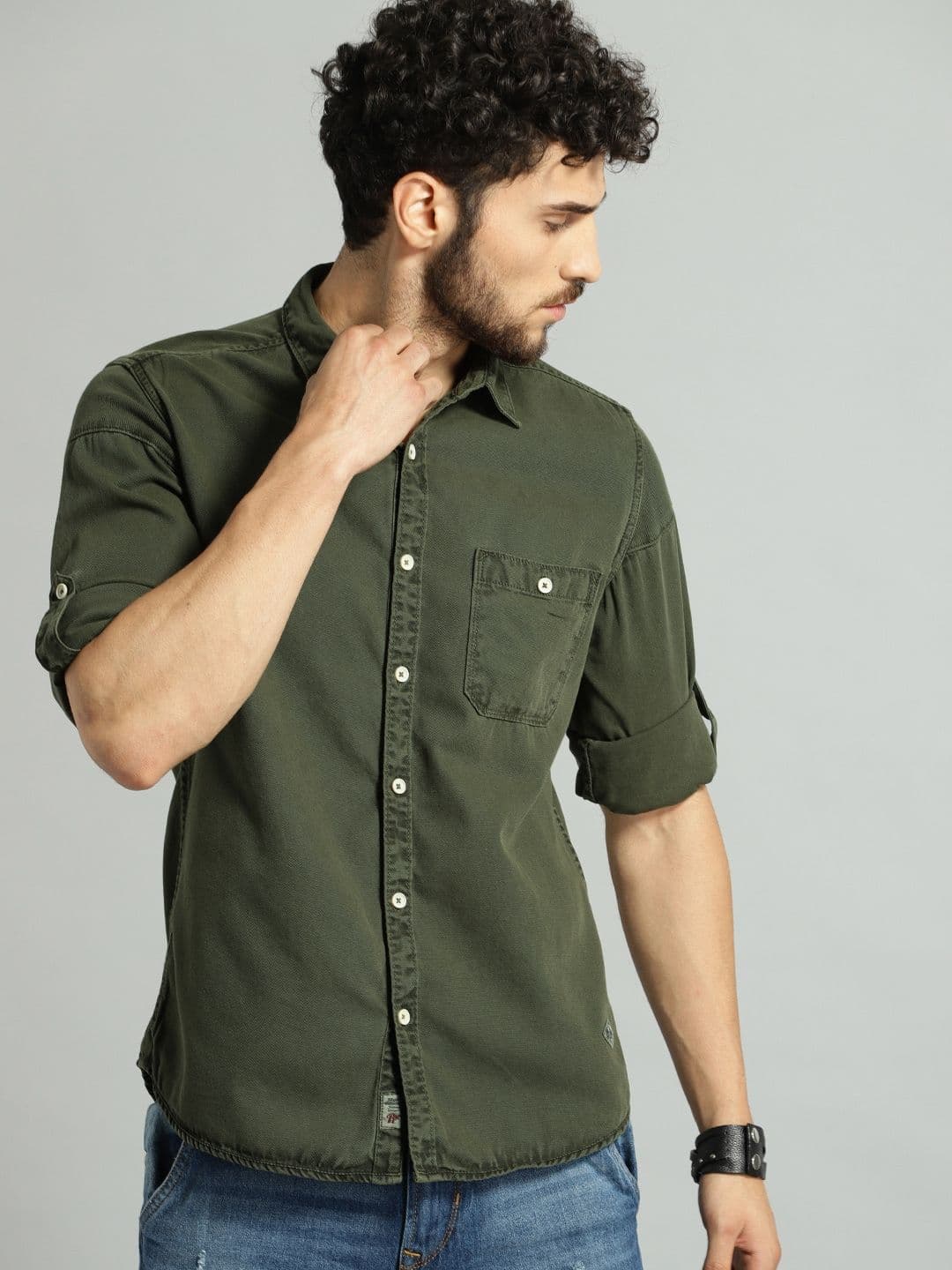 Roadster Men Olive Green Cotton Casual Shirt - view 1