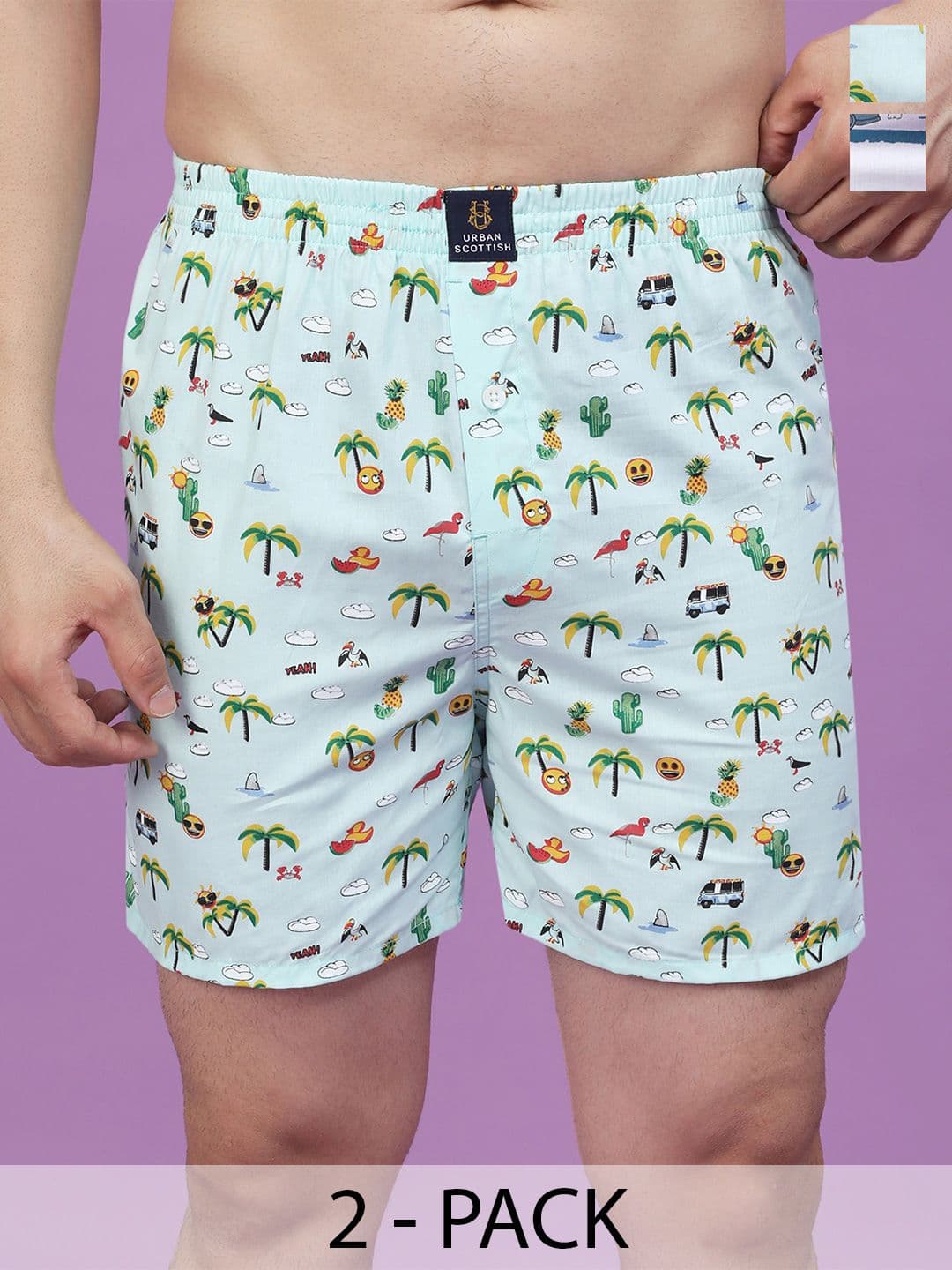 URBAN SCOTTISH Men Pack of 2 Multicoloured Printed Pure Cotton Boxers USBX1806 - view 1