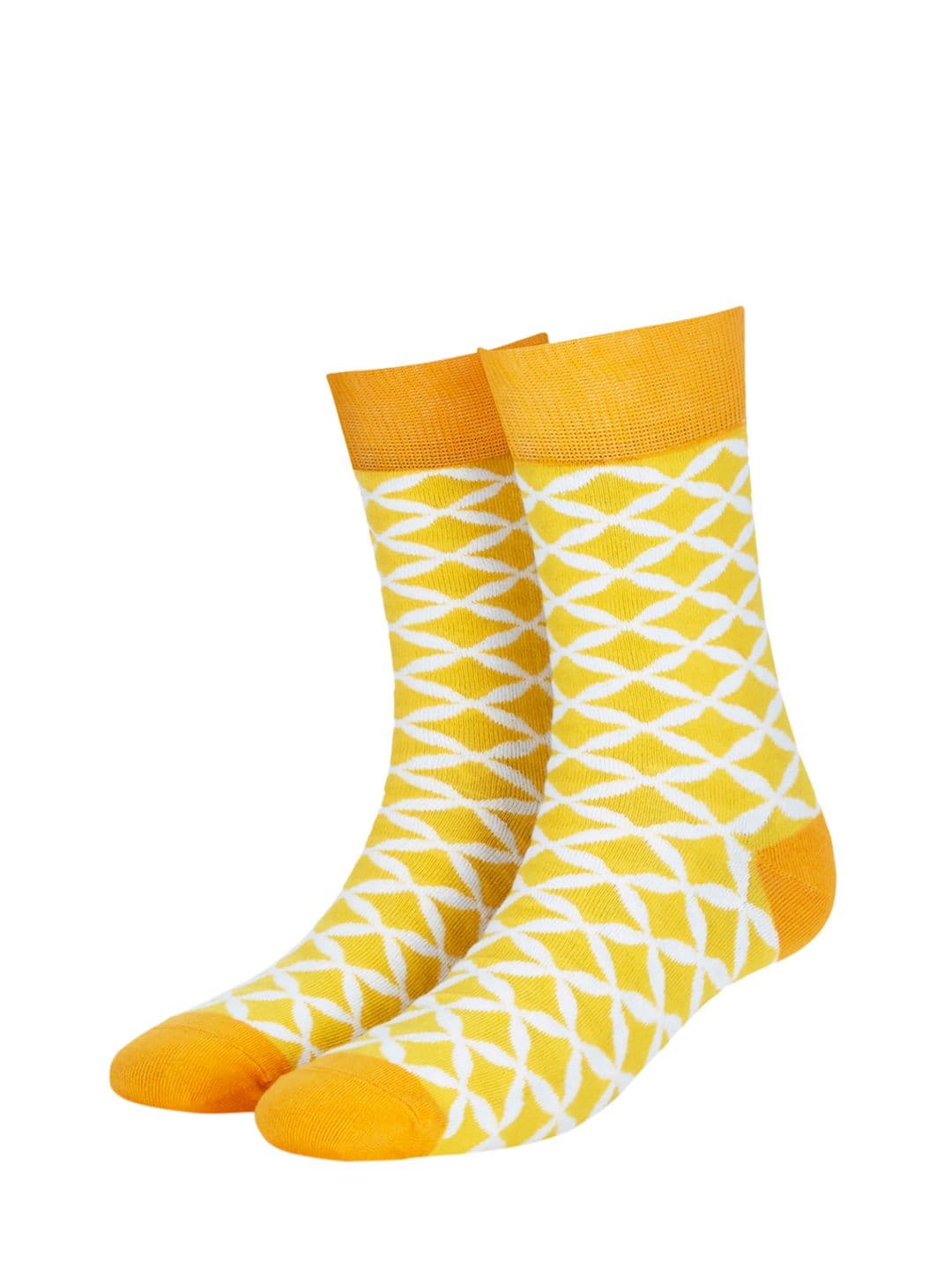 Dynamocks Unisex Yellow & White Printed Calf-Length Socks 48 - view 1
