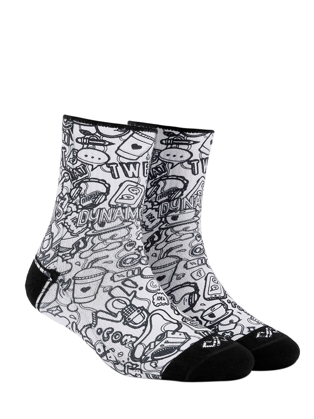Dynamocks Unisex White & Black Patterned Above Ankle-Length Socks - view 1