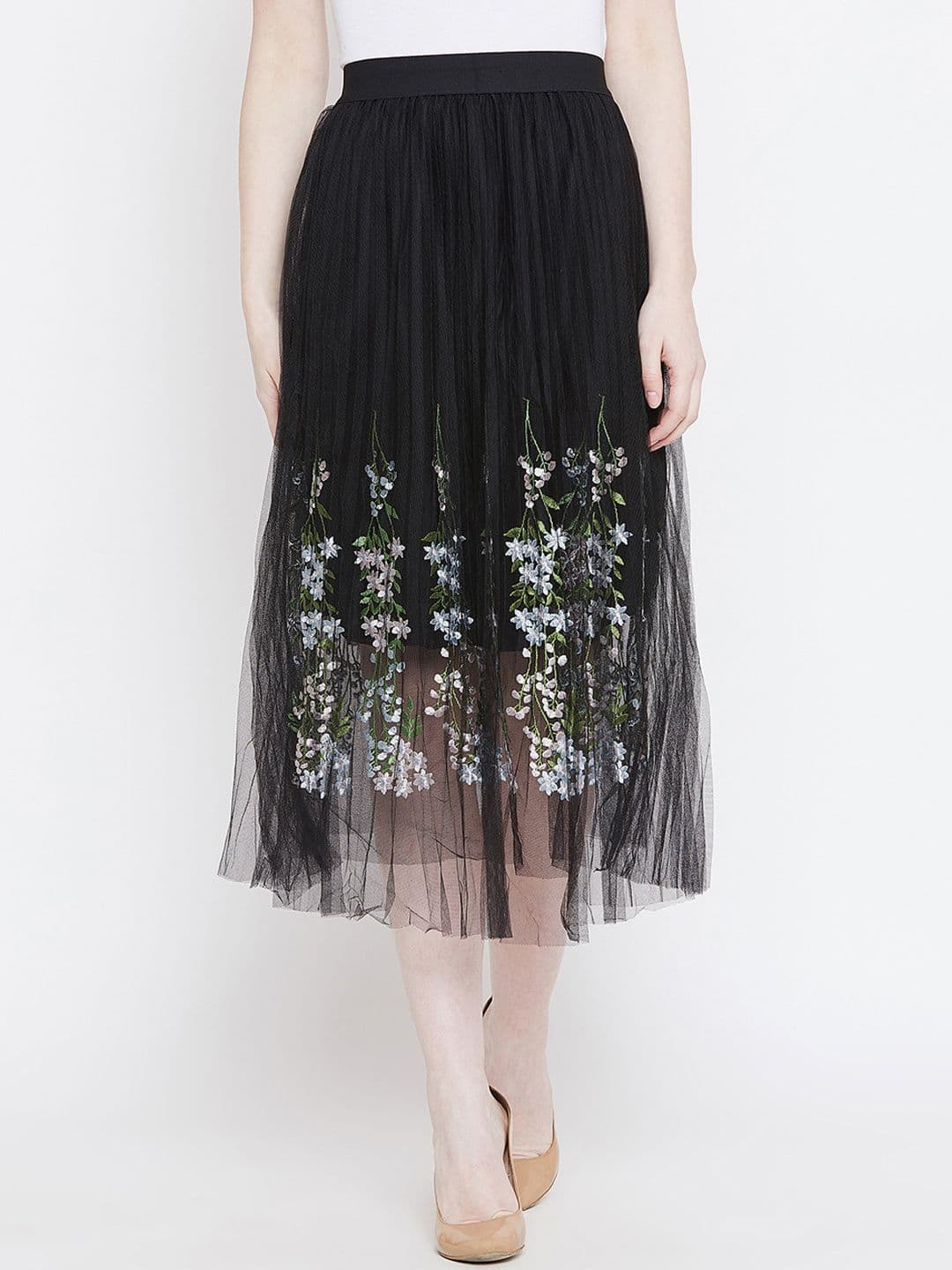Camey Women Black Embroided Flared A-Line Skirt - view 1